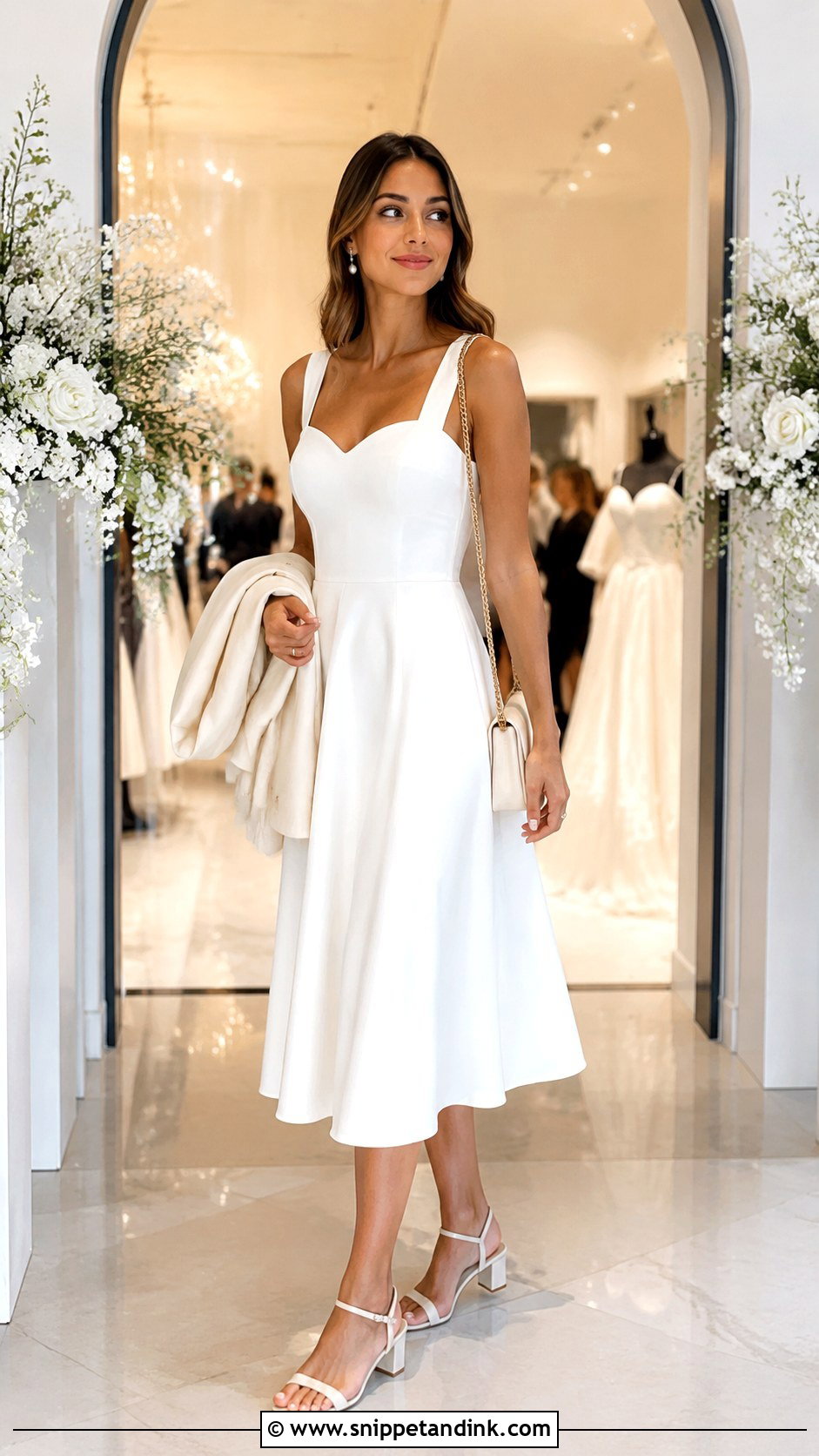 White Midi Dress Bridal Expo Outfit - Snippet and Ink - 20 Bridal Expo Outfit Ideas