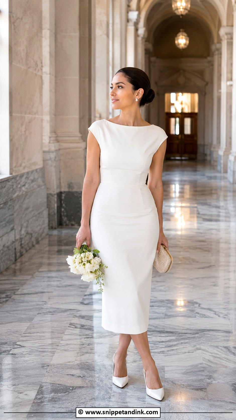 White Midi Dress City Hall Wedding Outfit - Snippet and Ink - 30 City Hall Wedding Outfit Ideas