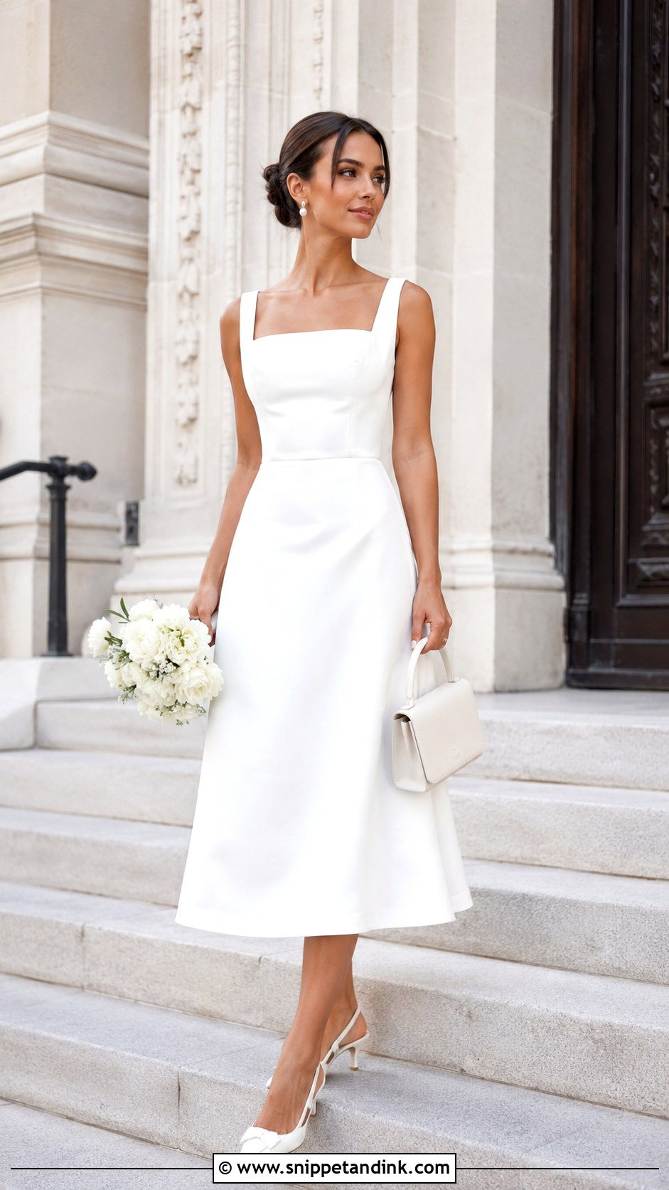 White Midi Dress Civil Wedding Outfit - Snippet and Ink - 20 Casual Civil Wedding Outfit the Bride Ideas