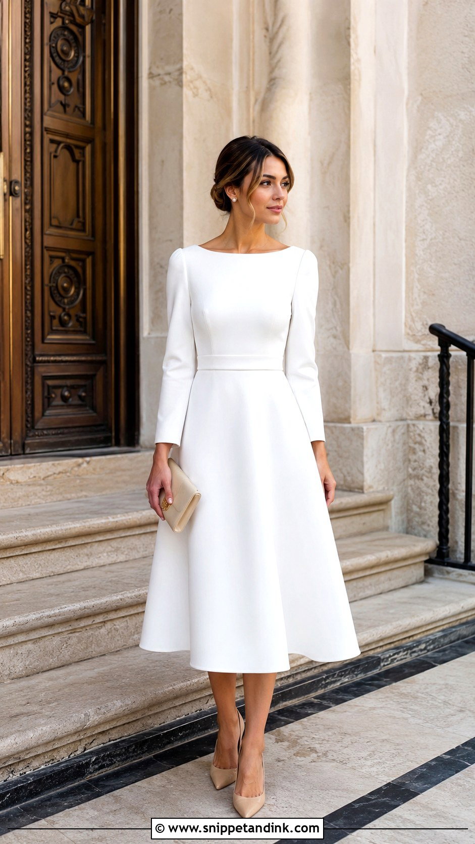 White Midi Dress Court Wedding Outfit - Snippet and Ink - 25 Court Wedding Outfits