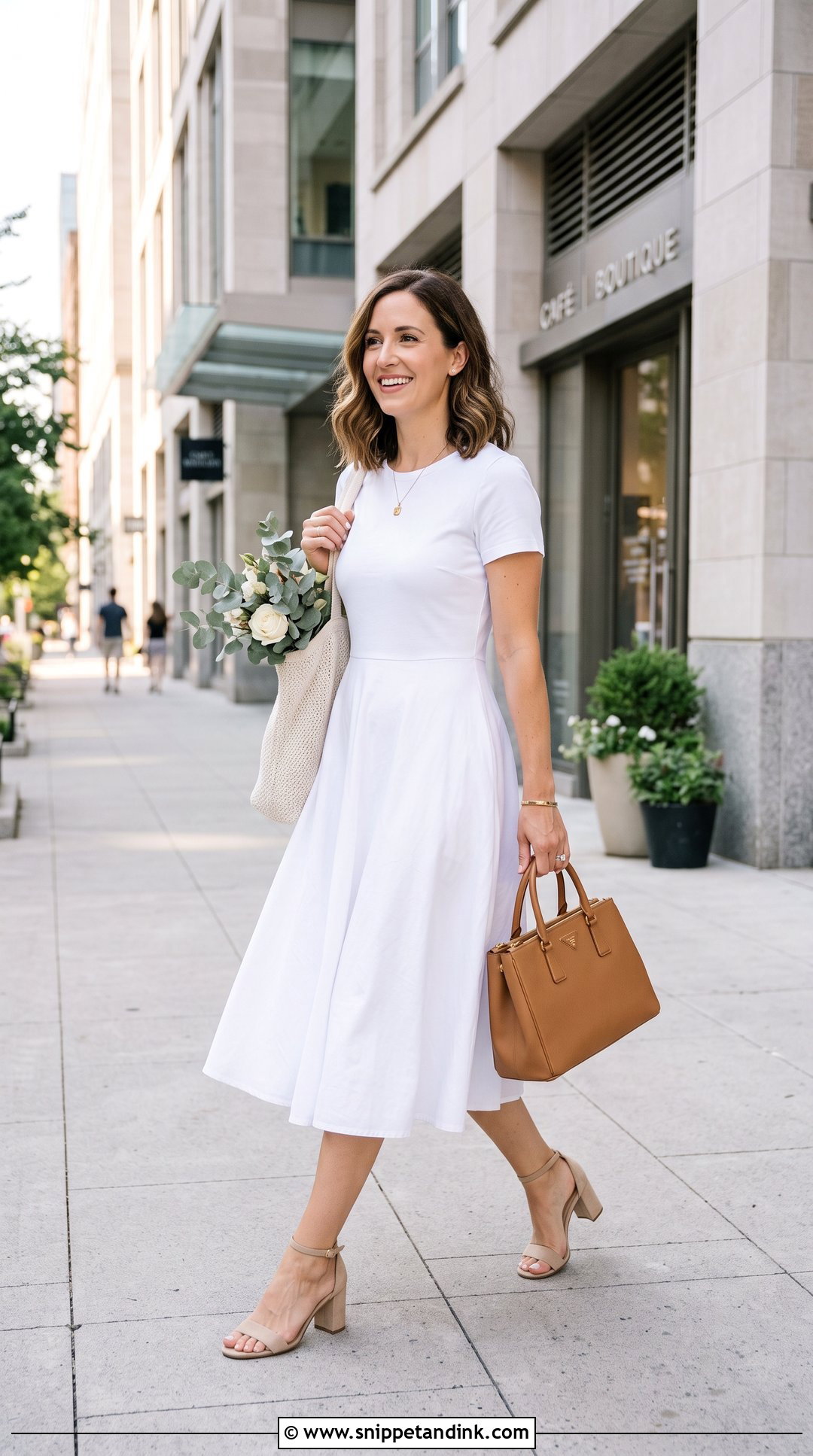 White Midi Dress Engagement Photo Outfit - Snippet and Ink - 20 Bridal Event Outfit Ideas