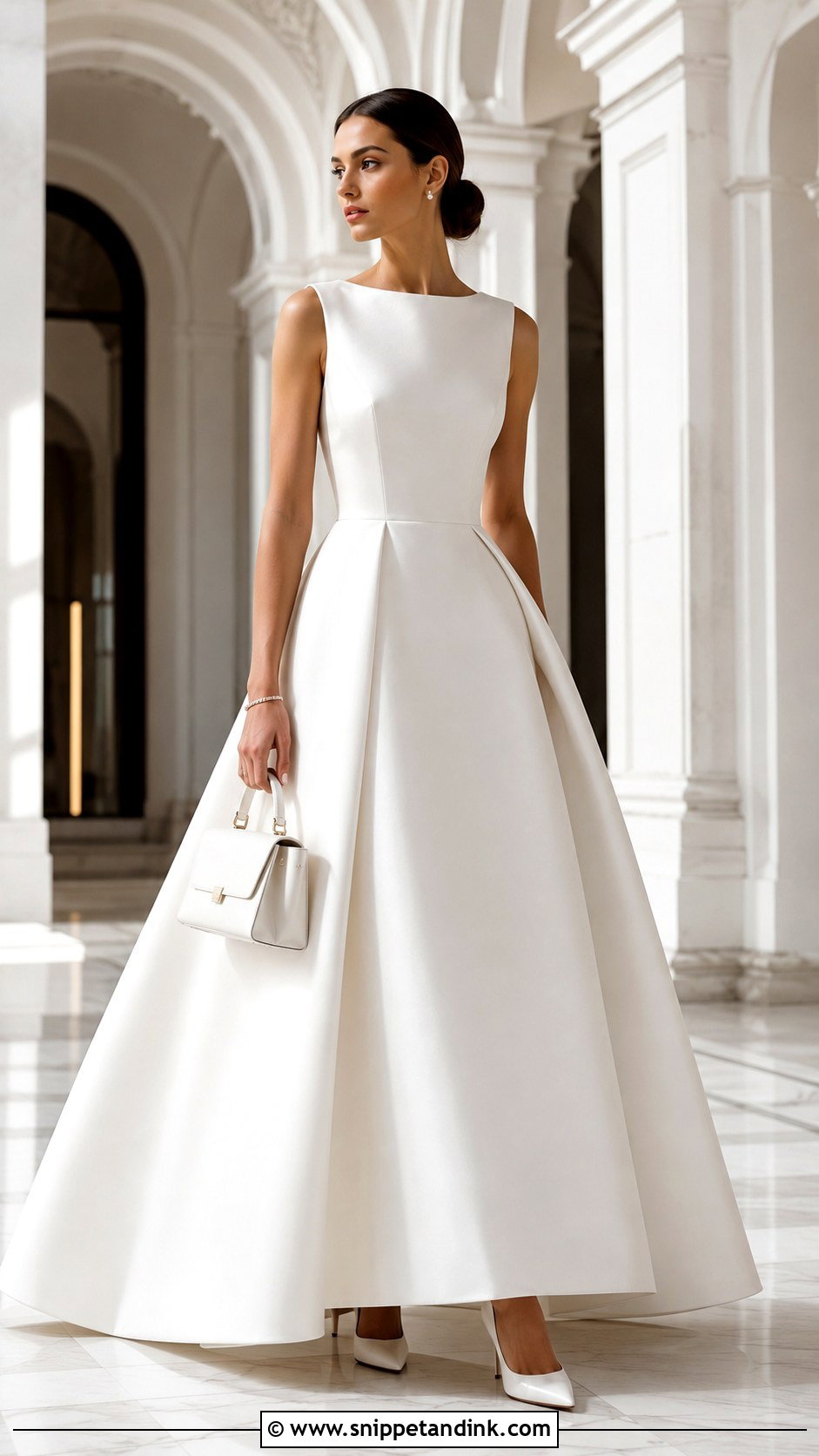 White Mikado Ball Gown With Structured Bag - Snippet and Ink - 25 White Ball Gown Ideas
