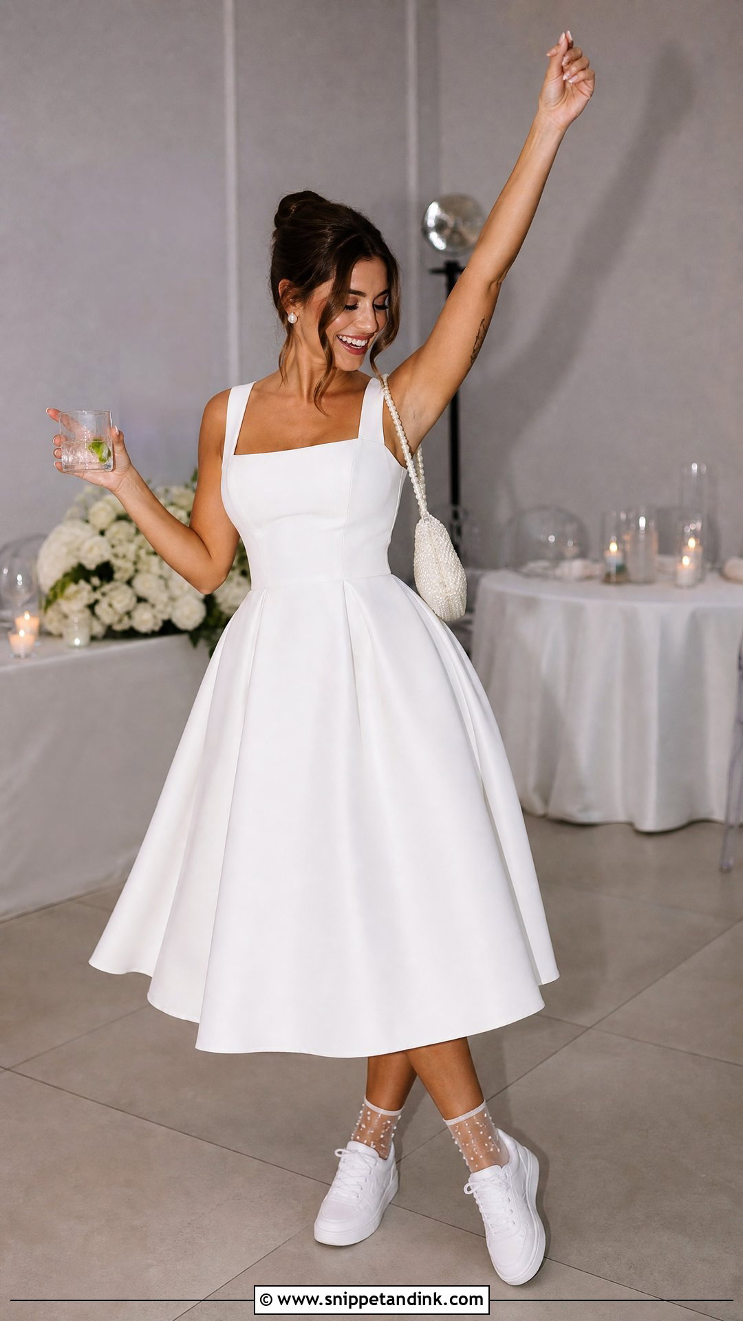 White Mini Dress With Sneakers - Snippet and Ink - 30 After Party Dress for Bride Ideas