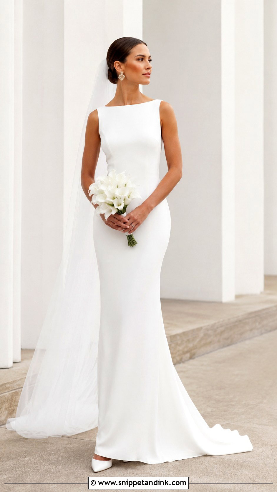White Minimalist Crepe Gown - Snippet and Ink - 30 White Wedding Gown Ideas