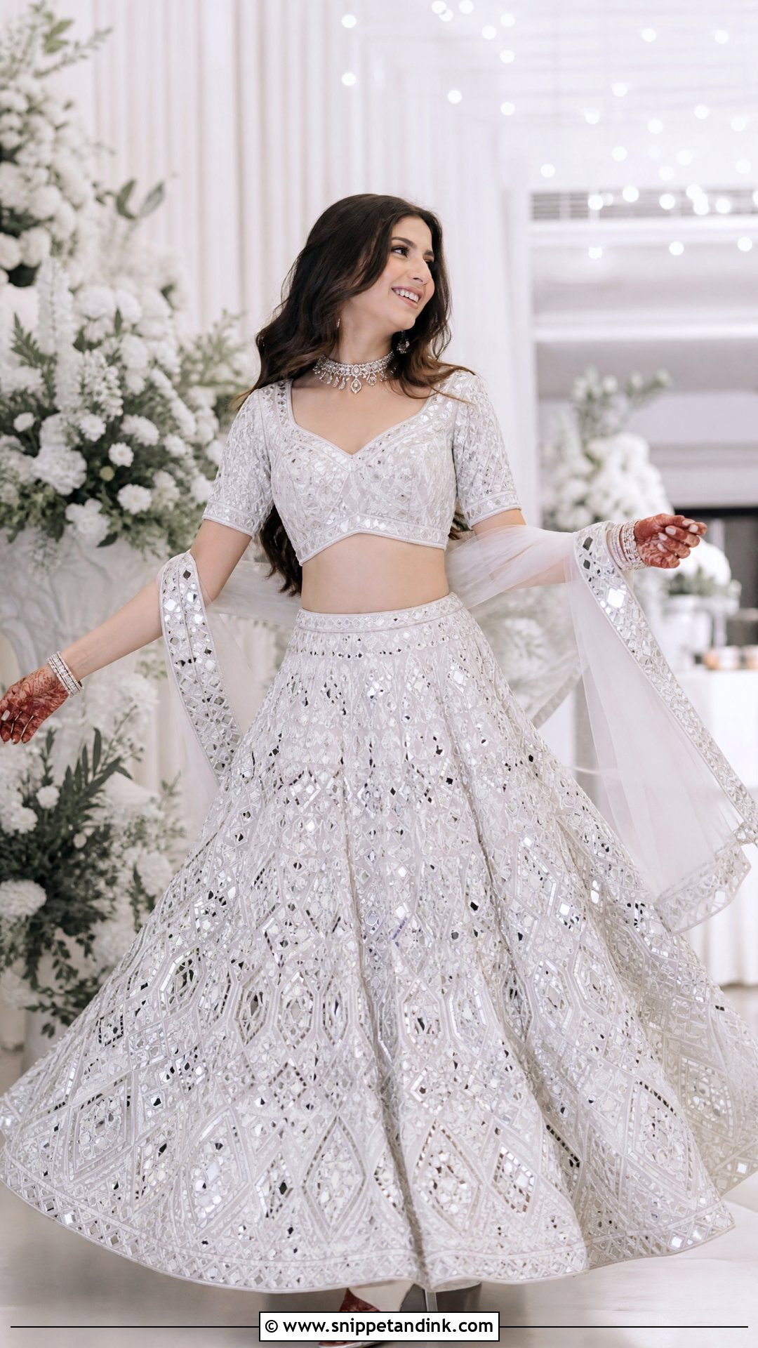 White Mirror Work Bridal Lehenga - Snippet and Ink - 20 White Lehanga Design Bride Ideas