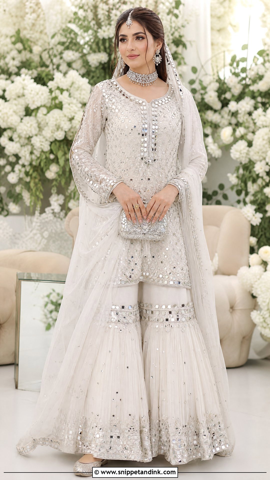White Mirror Work Garara Bridal Dress - Snippet and Ink - 20 White Garara Dress Pakistani Bridal Ideas