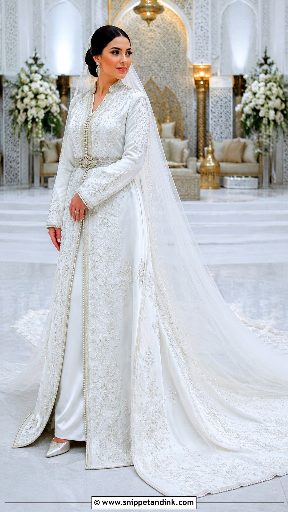 White Moroccan Wedding Takchita With Train - Snippet and Ink - 20 Morocco Wedding Dress Ideas