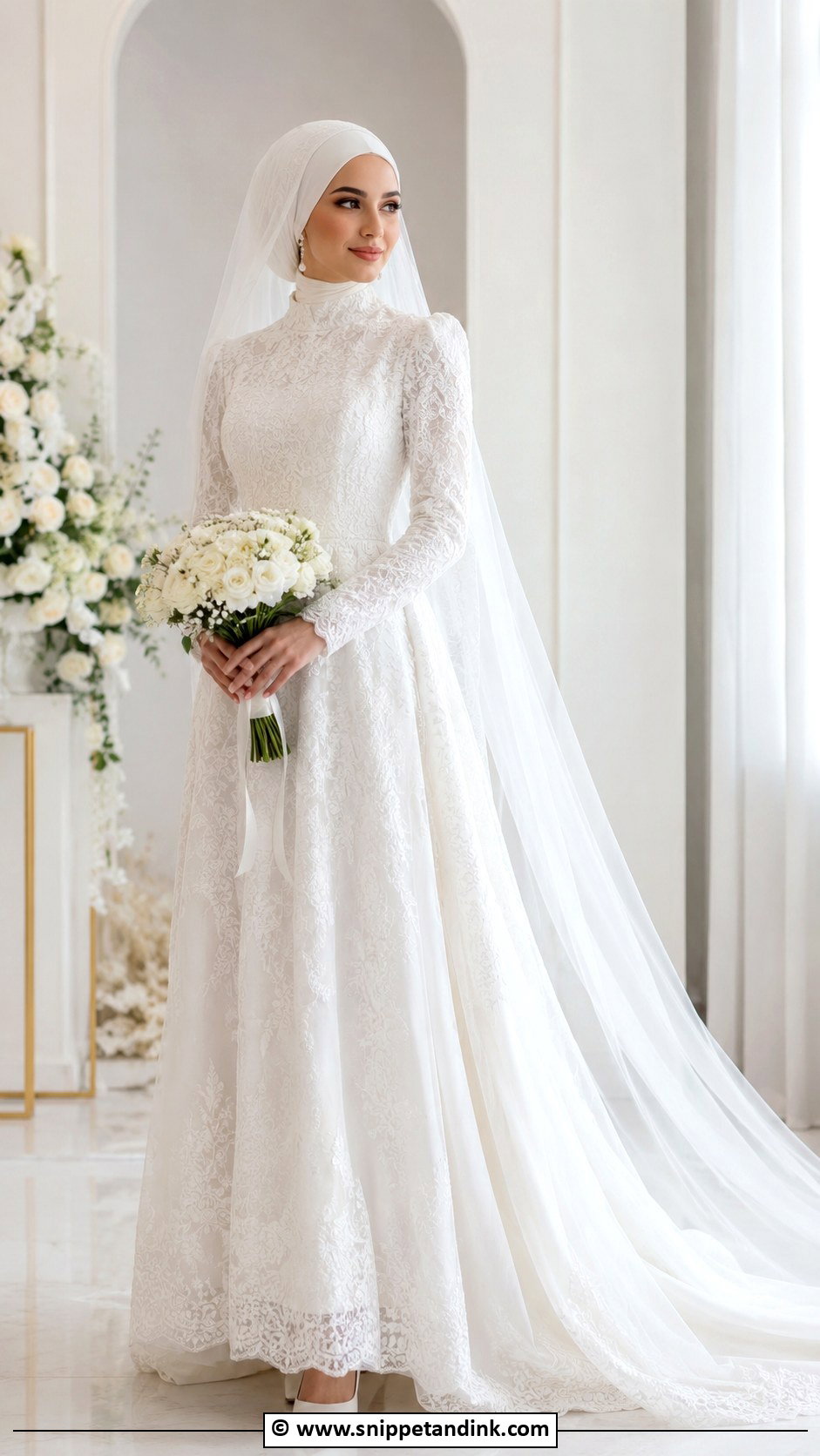 White Muslim Bridal Gown With Hijab - Snippet and Ink - 30 Muslim Bridal Ideas