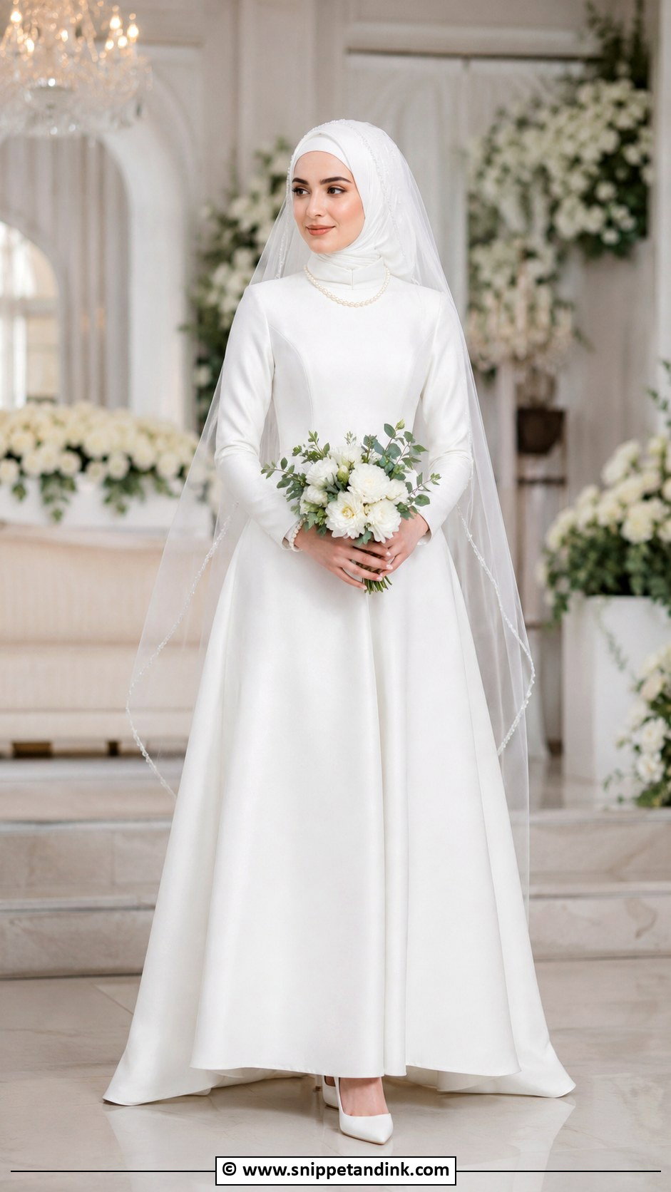 White Muslim Wedding Dress With Hijab - Snippet and Ink - 30 Muslim Wedding Dresses