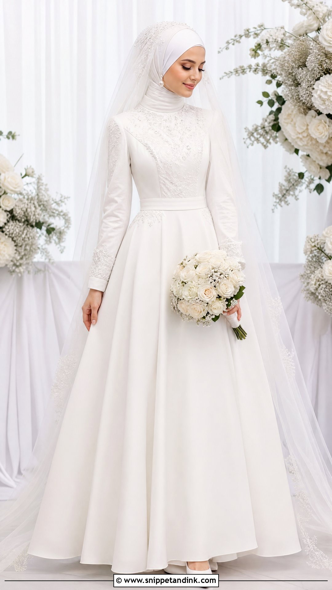 White Muslim Wedding Dress With Matching Hijab - Snippet and Ink - 25 Muslim Wedding Dress Hijab Bride Ideas