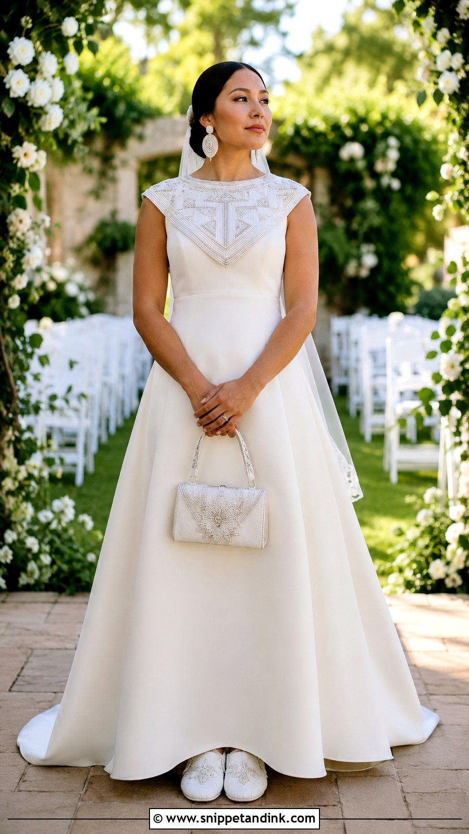 White Native Wedding Dress With Beaded Yoke - Snippet and Ink - 20 Native Wedding Dress Ideas