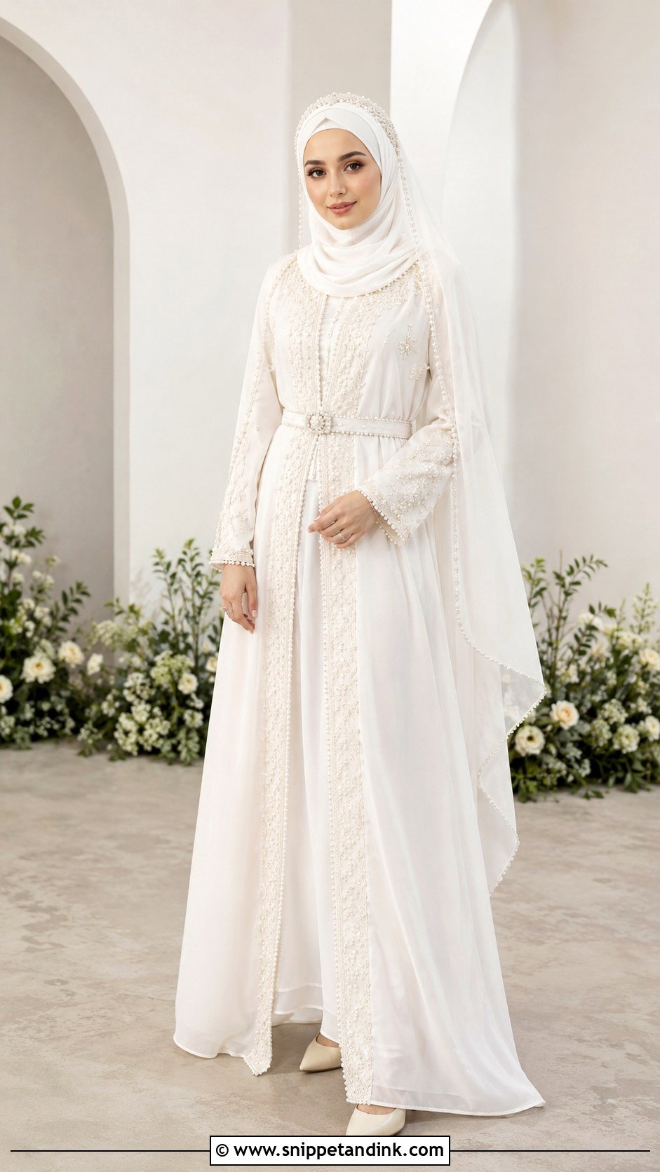 White Nikah Abaya Gown Outfit - Snippet and Ink - 25 Nikha Outfits for Bride