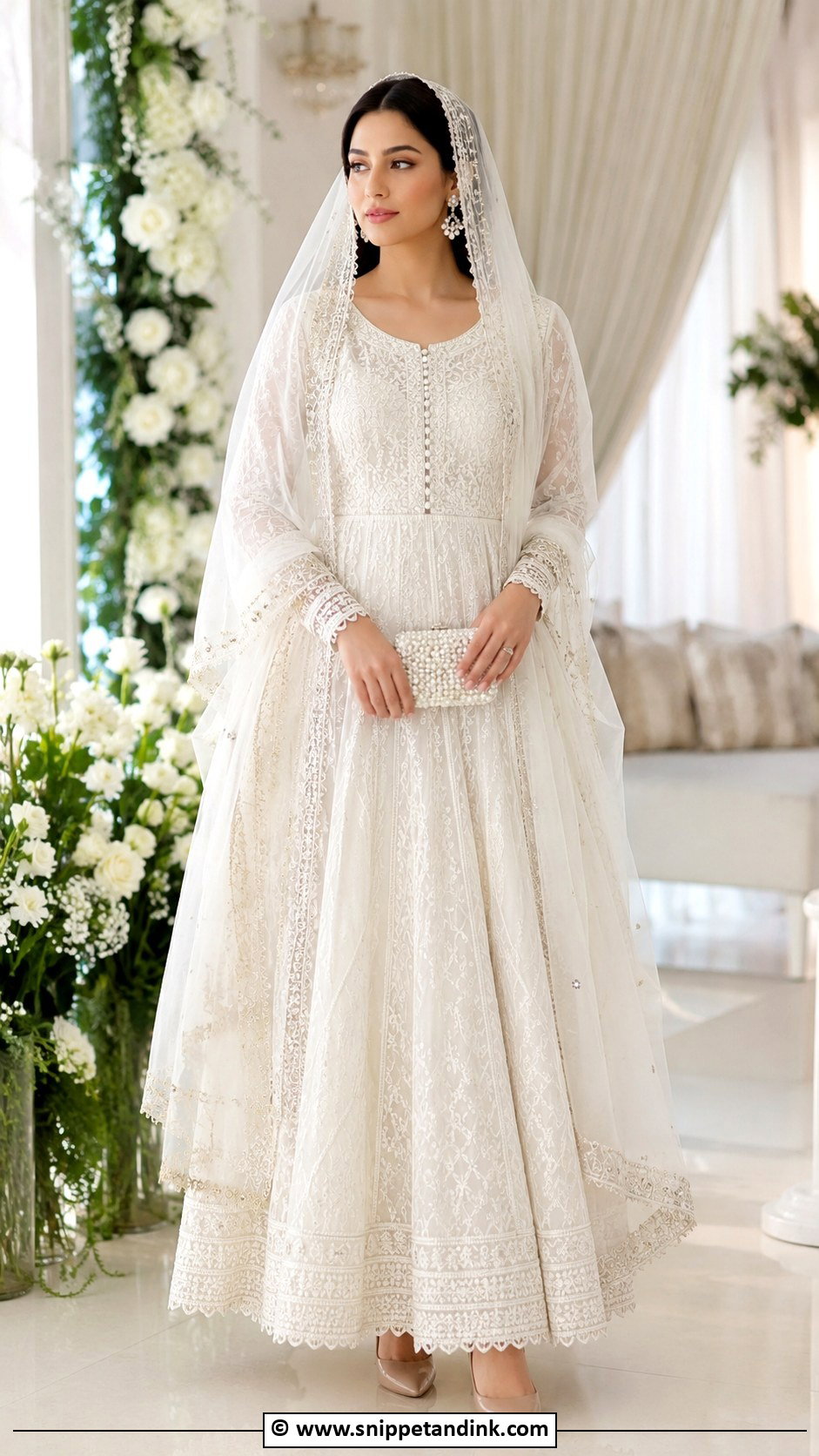 White Nikah Anarkali Outfit - Snippet and Ink - 35 Nikah Outfit Ideas