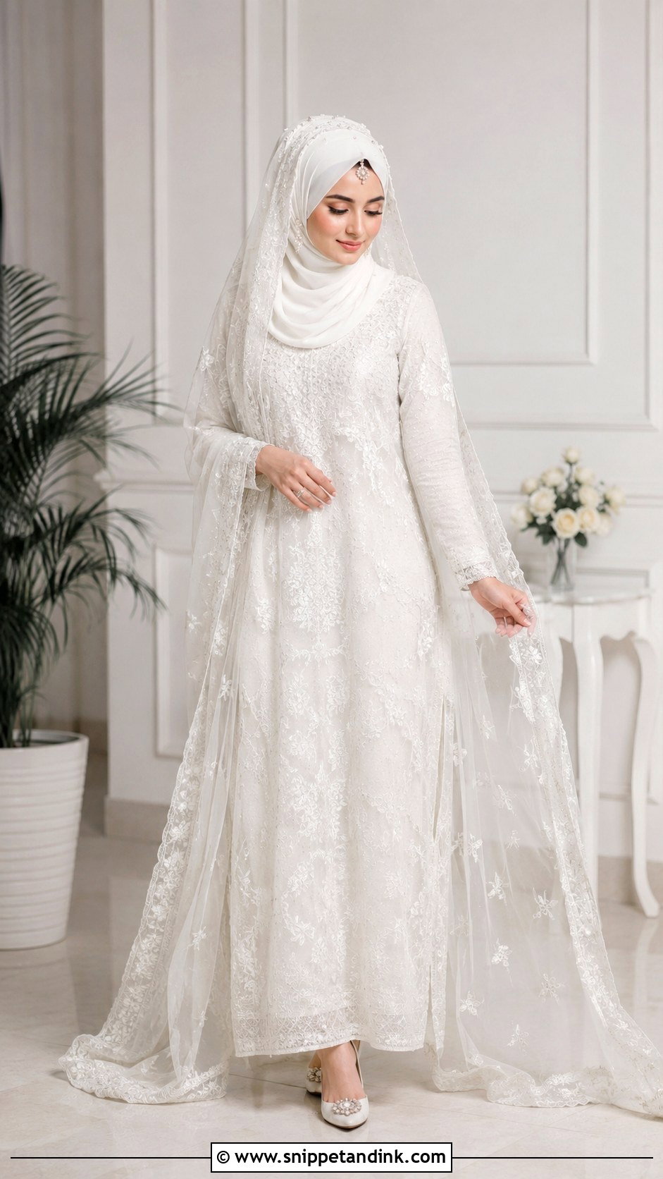 White Nikah Hijab Outfit - Snippet and Ink - 25 Pakistani Nikah Outfit Ideas