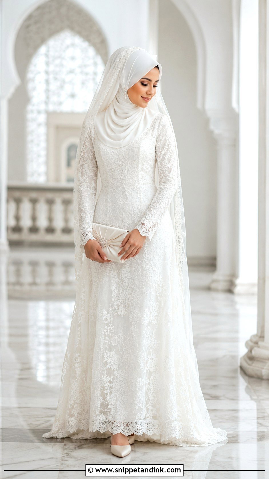 White Nikah Hijab With Lace Gown - Snippet and Ink - 20 Nikah Hijab Style Ideas