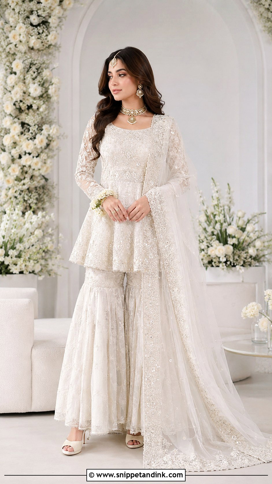 White Nikah Peplum Sharara Outfit - Snippet and Ink - 25 Pakistani Nikah Outfit Ideas