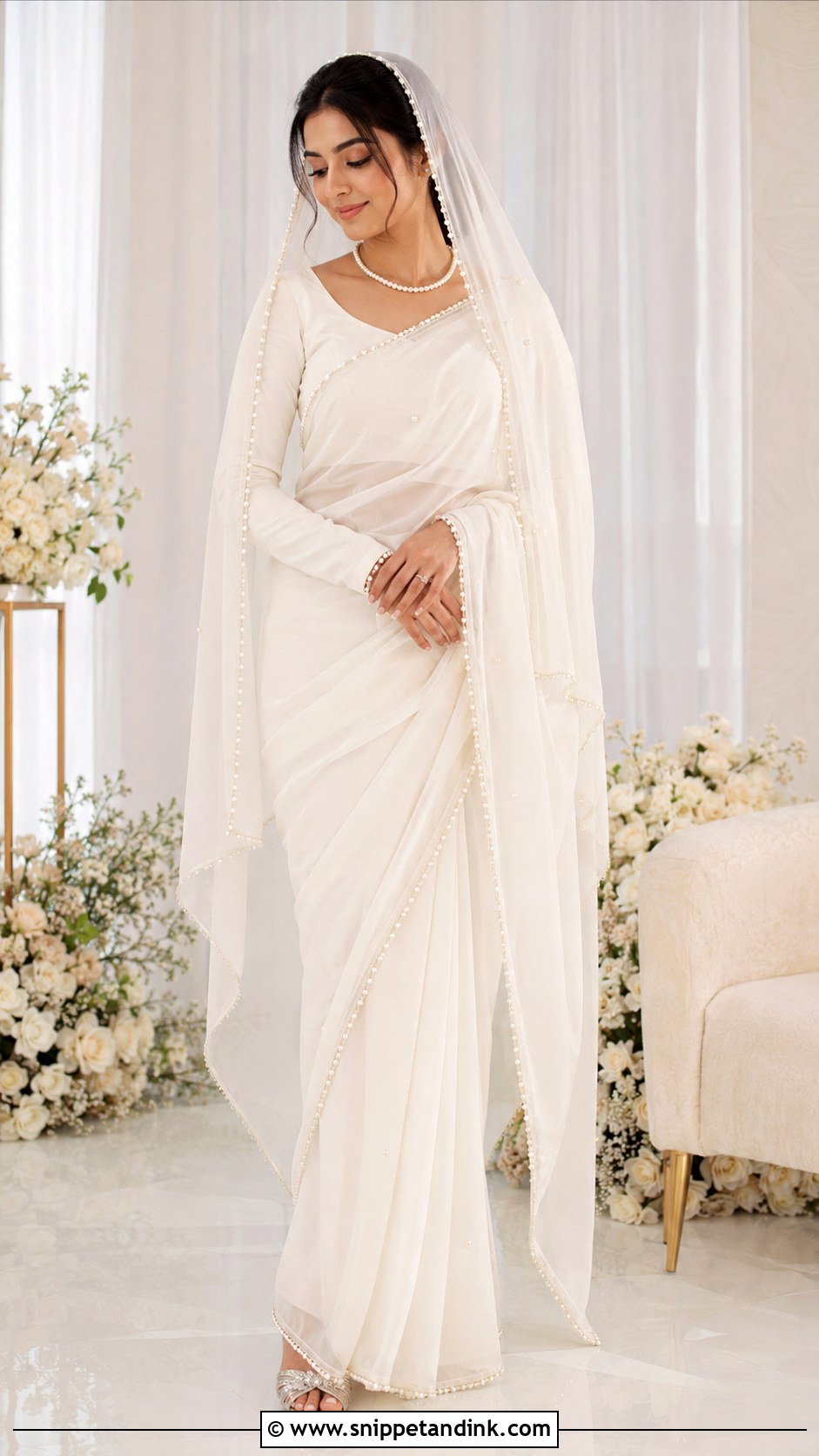 White Nikah Saree Outfit - Snippet and Ink - 25 Nikha Outfits for Bride
