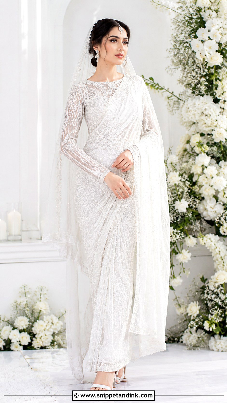 White Nikah Saree With Embroidered Blouse - Snippet and Ink - 25 Pakistani Nikah Bridal Wear Ideas
