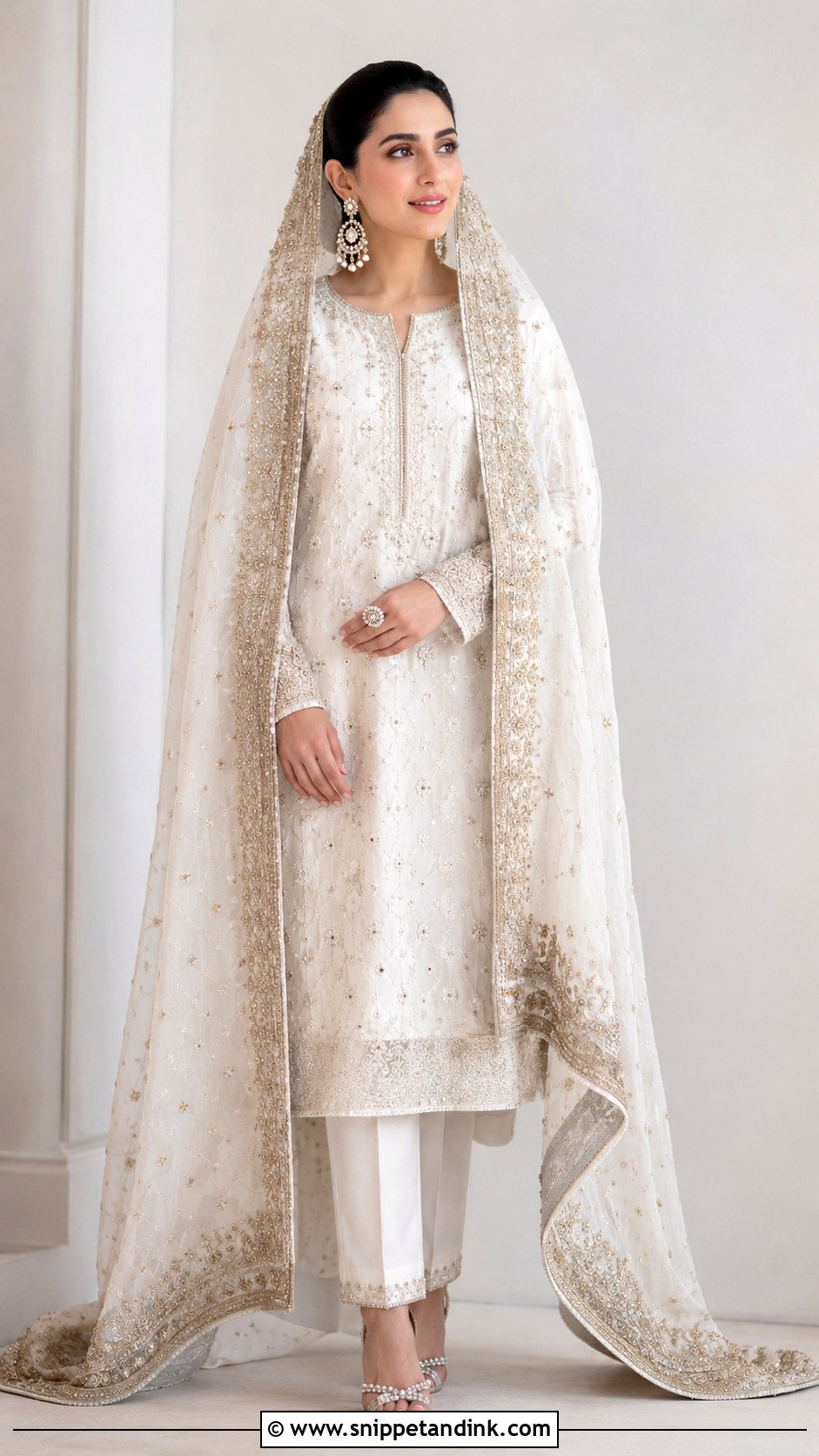 White Nikah Suit With Heavy Dupatta - Snippet and Ink - 25 Pakistani Nikah Bridal Wear Ideas