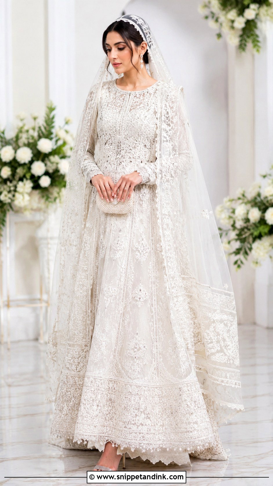 White Nikah Veil With Embroidered Lehenga - Snippet and Ink - 25 Nikah Veil Ideas