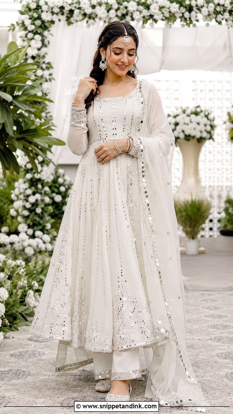 White Nikkah Anarkali With Mirror Work - Snippet and Ink - 20 White Nikkah Dress Pakistani Bridal Ideas