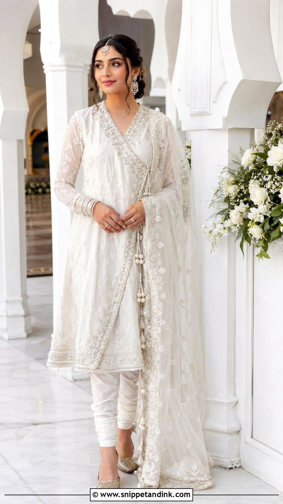 White Nikkah Angrakha With Churidar - Snippet and Ink - 20 White Nikkah Dress Pakistani Bridal Ideas
