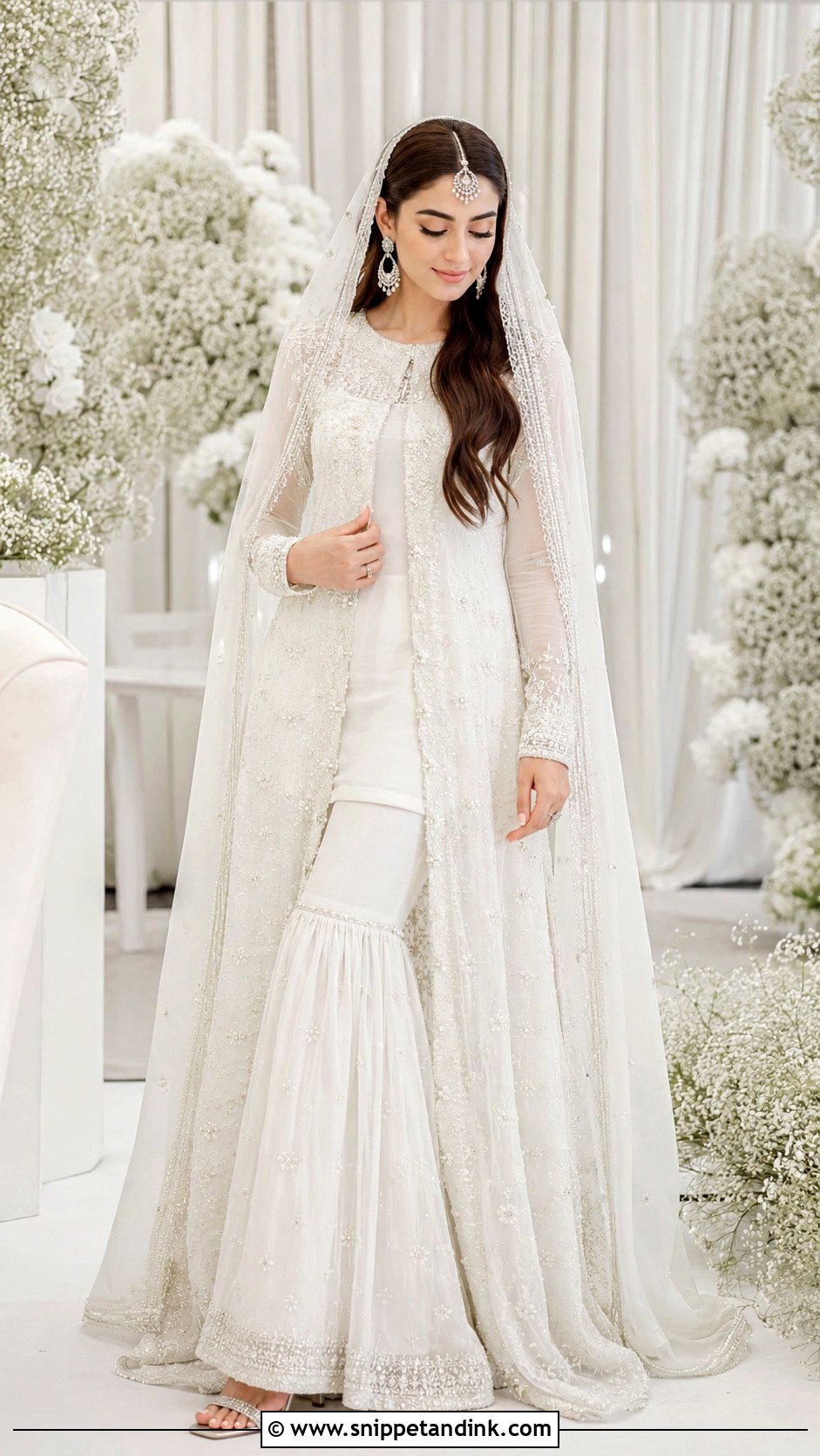 White Nikkah Cape With Sharara - Snippet and Ink - 20 White Nikkah Dress Pakistani Bridal Ideas