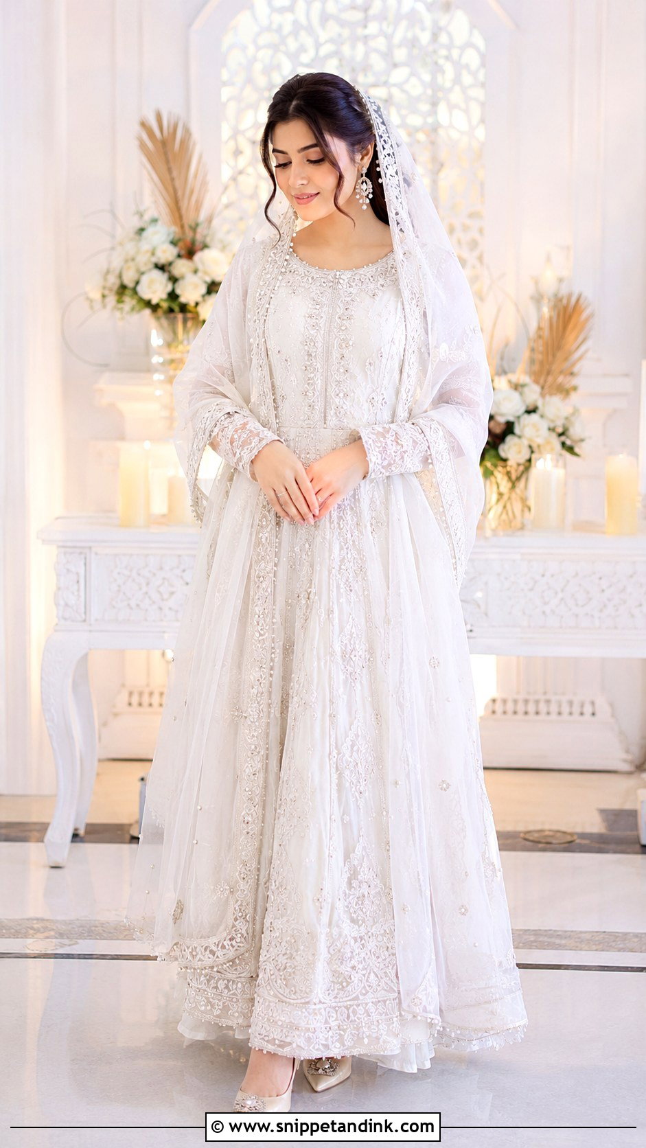 White Nikkah Dress With Dupatta - Snippet and Ink - 30 Nikkah Dress for Bride Ideas