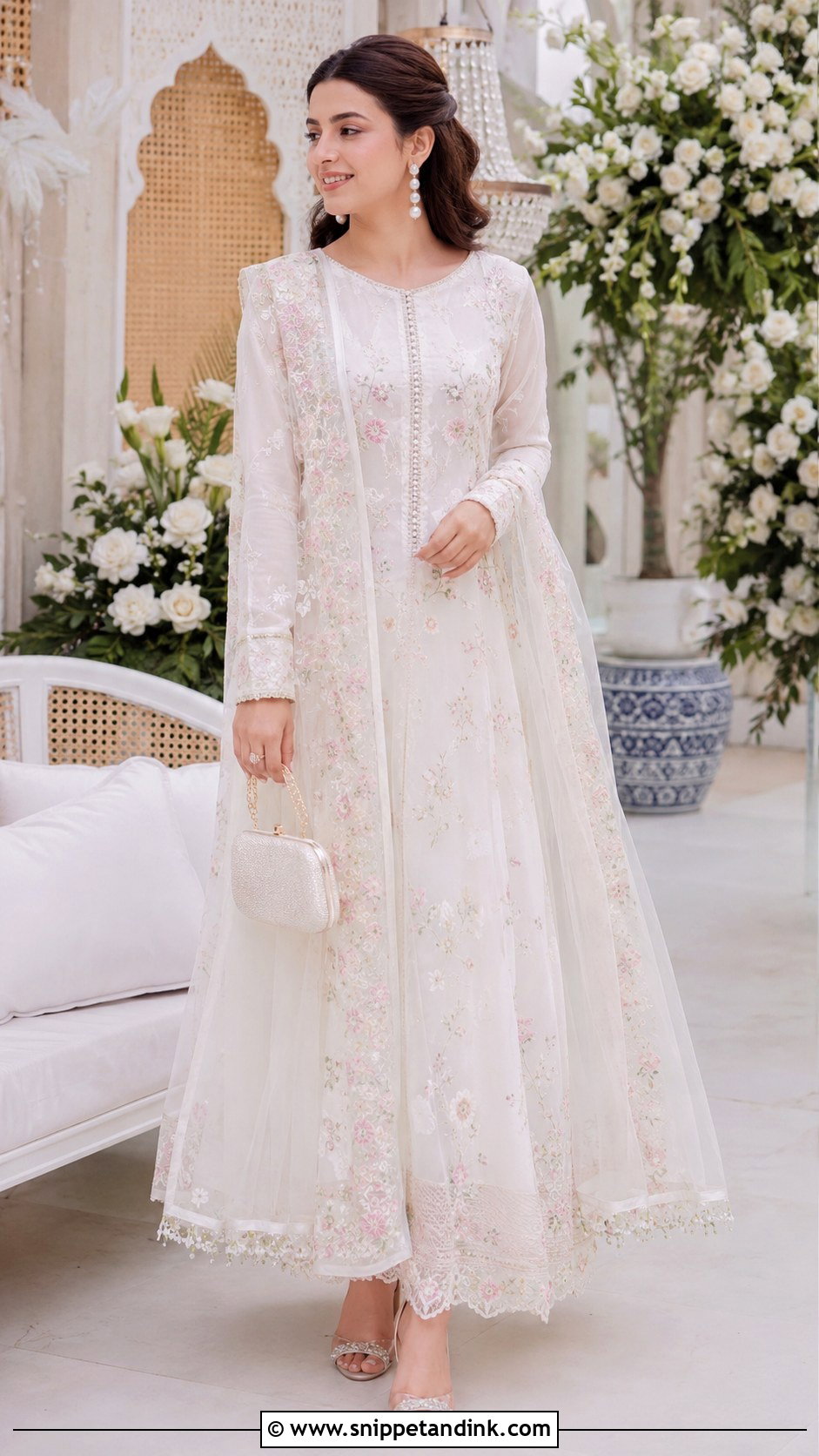 White Nikkah Dress With Floral Embroidery - Snippet and Ink - 25 Simple Nikkah Dress Ideas