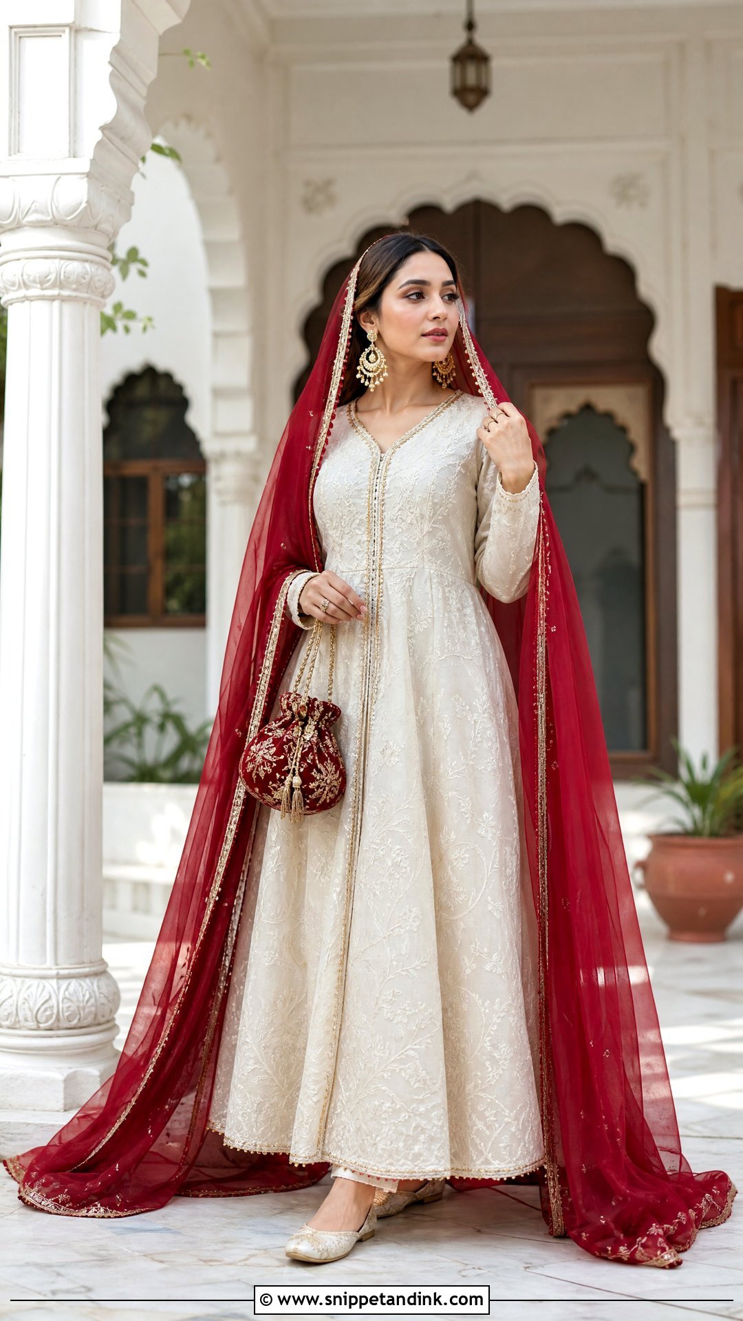 White Nikkah Dress With Red Dupatta - Snippet and Ink - 20 Simple White Nikkah Dress Ideas
