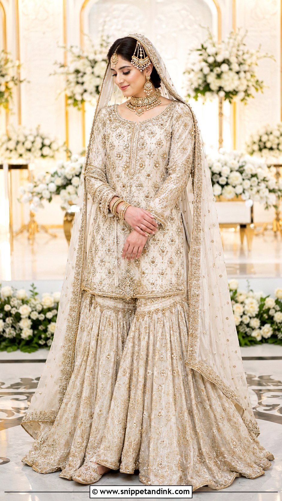 White Nikkah Farshi Gharara With Zardozi - Snippet and Ink - 20 White Nikkah Dress Pakistani Bridal Ideas