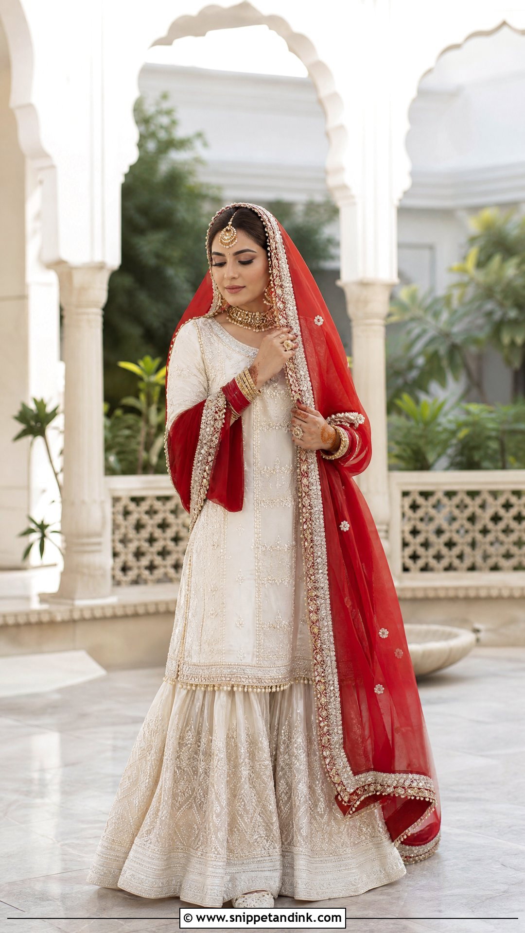 White Nikkah Garara With Red Dupatta - Snippet and Ink - 20 Nikkah Garara Ideas