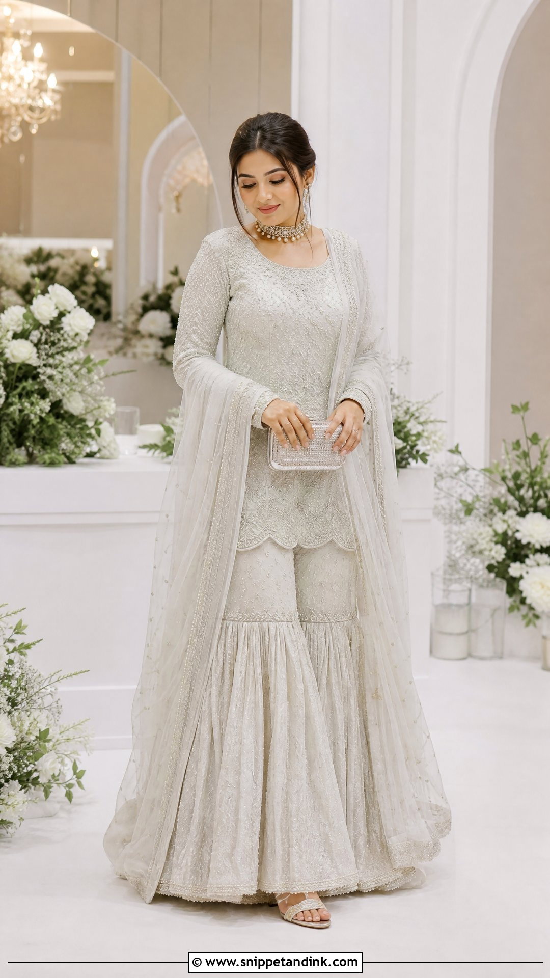 White Nikkah Gharara With Pearl Work - Snippet and Ink - 20 Nikkah Gharara Outfit Ideas