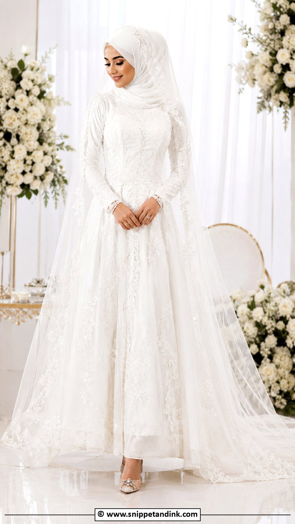 White Nikkah Gown With Hijab - Snippet and Ink - 30 Nikkah Look Ideas