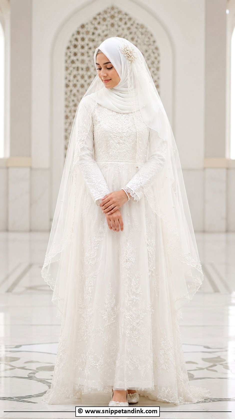 White Nikkah Hijab Gown Outfit - Snippet and Ink - 35 Nikkah Dress Ideas