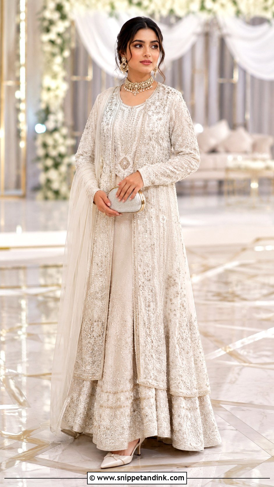 White Nikkah Jacket With Lehenga - Snippet and Ink - 20 White Nikkah Dress Pakistani Bridal Ideas