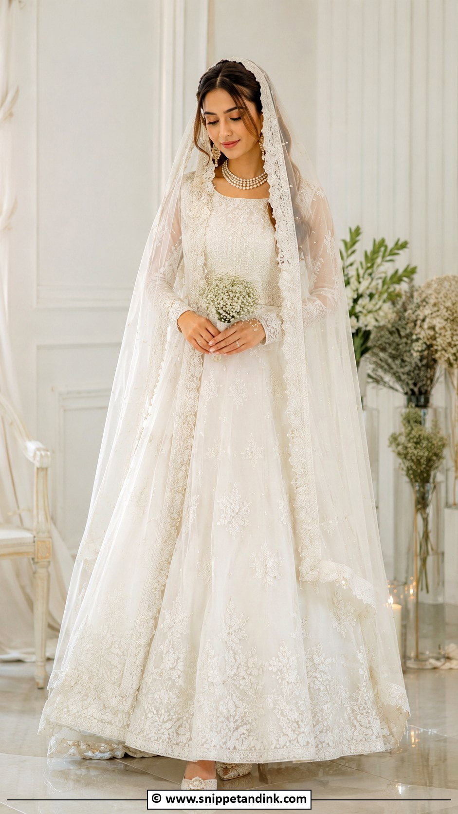 White Nikkah Lehenga With Organza Dupatta - Snippet and Ink - 30 Pakistani Nikkah Dress Ideas