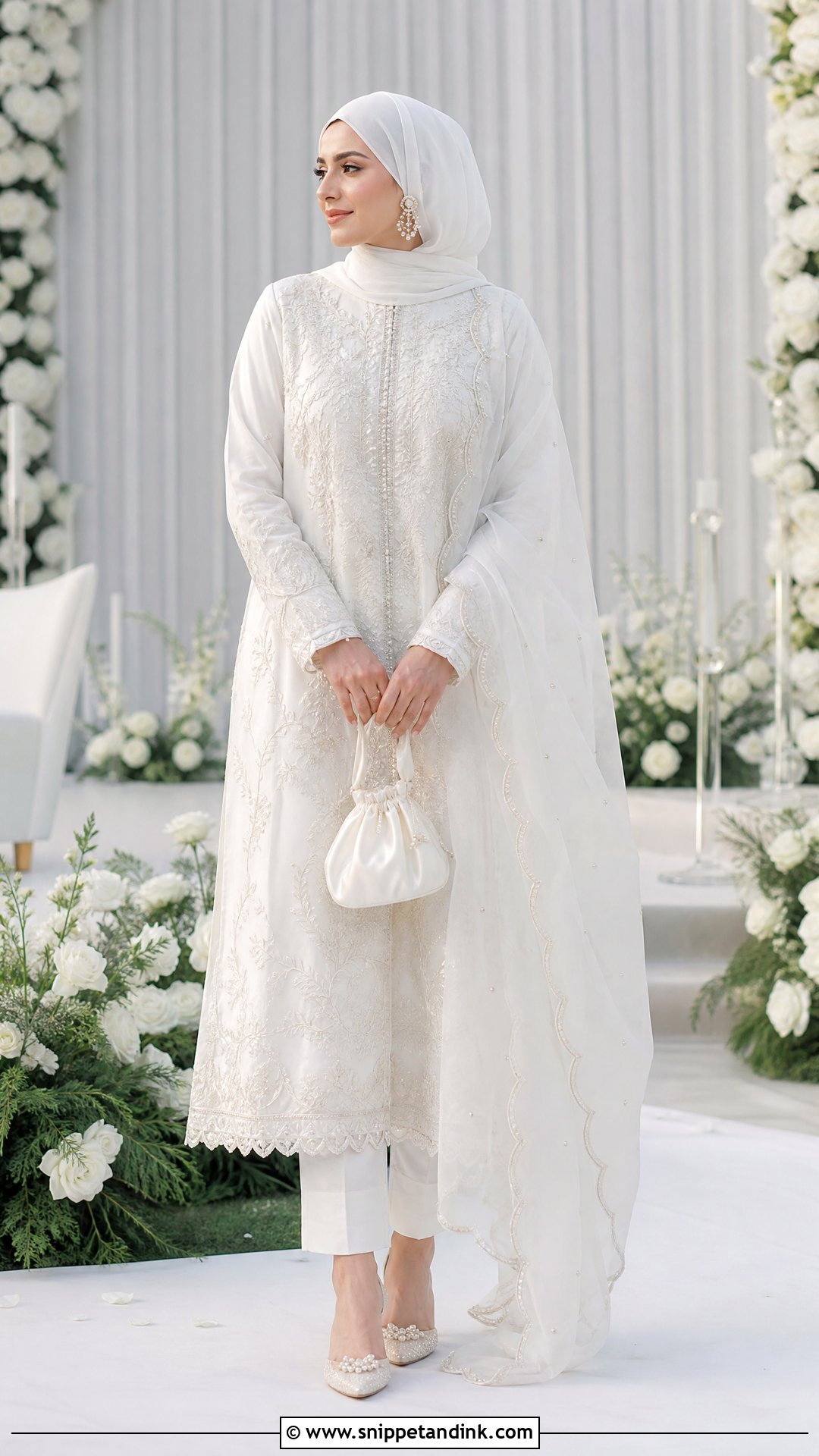 White Nikkah Long Shirt And Pants - Snippet and Ink - 20 Simple White Nikkah Dress Ideas