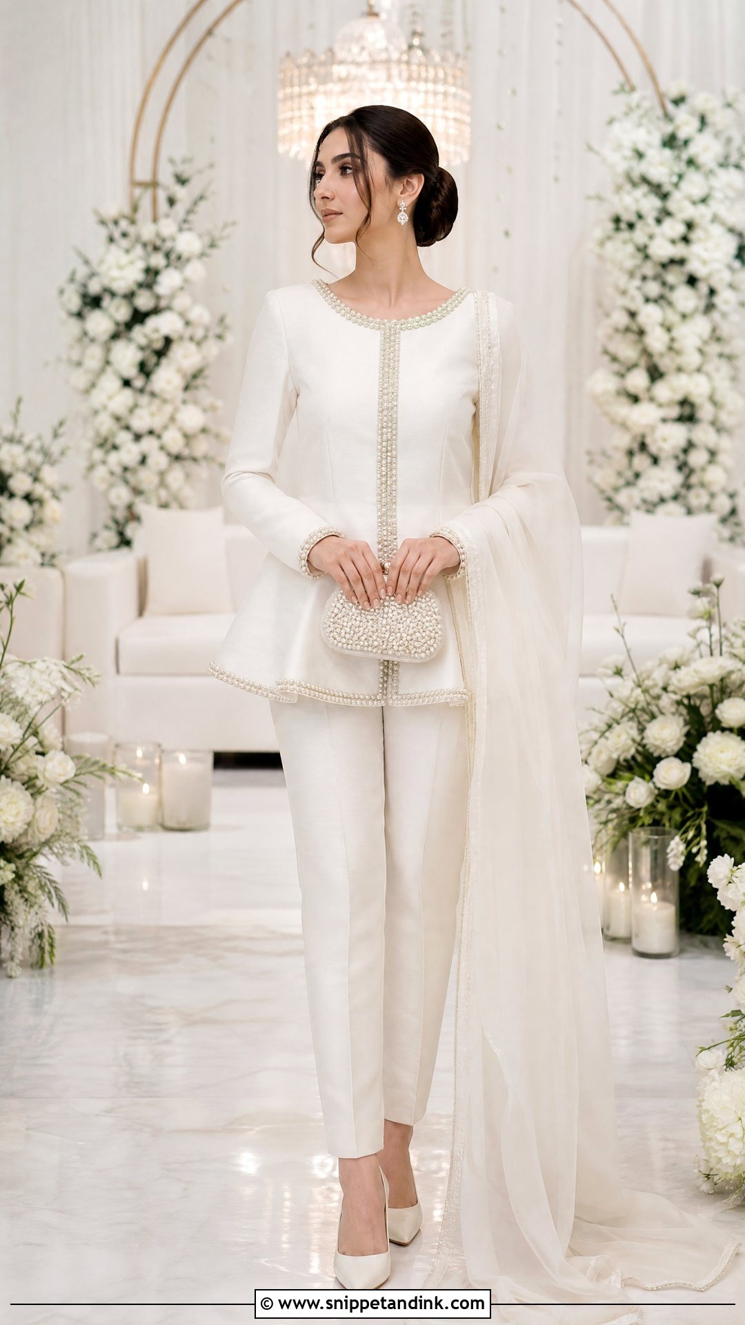 White Nikkah Peplum And Trousers - Snippet and Ink - 20 Simple White Nikkah Dress Ideas