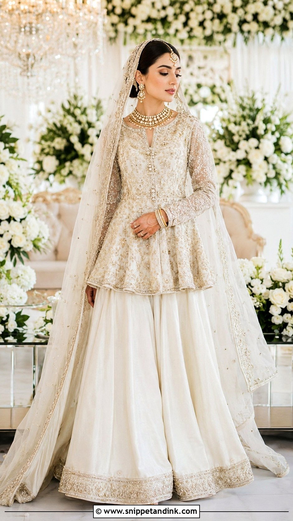 White Nikkah Peplum With Lehenga - Snippet and Ink - 20 White Nikkah Dress Pakistani Bridal Ideas