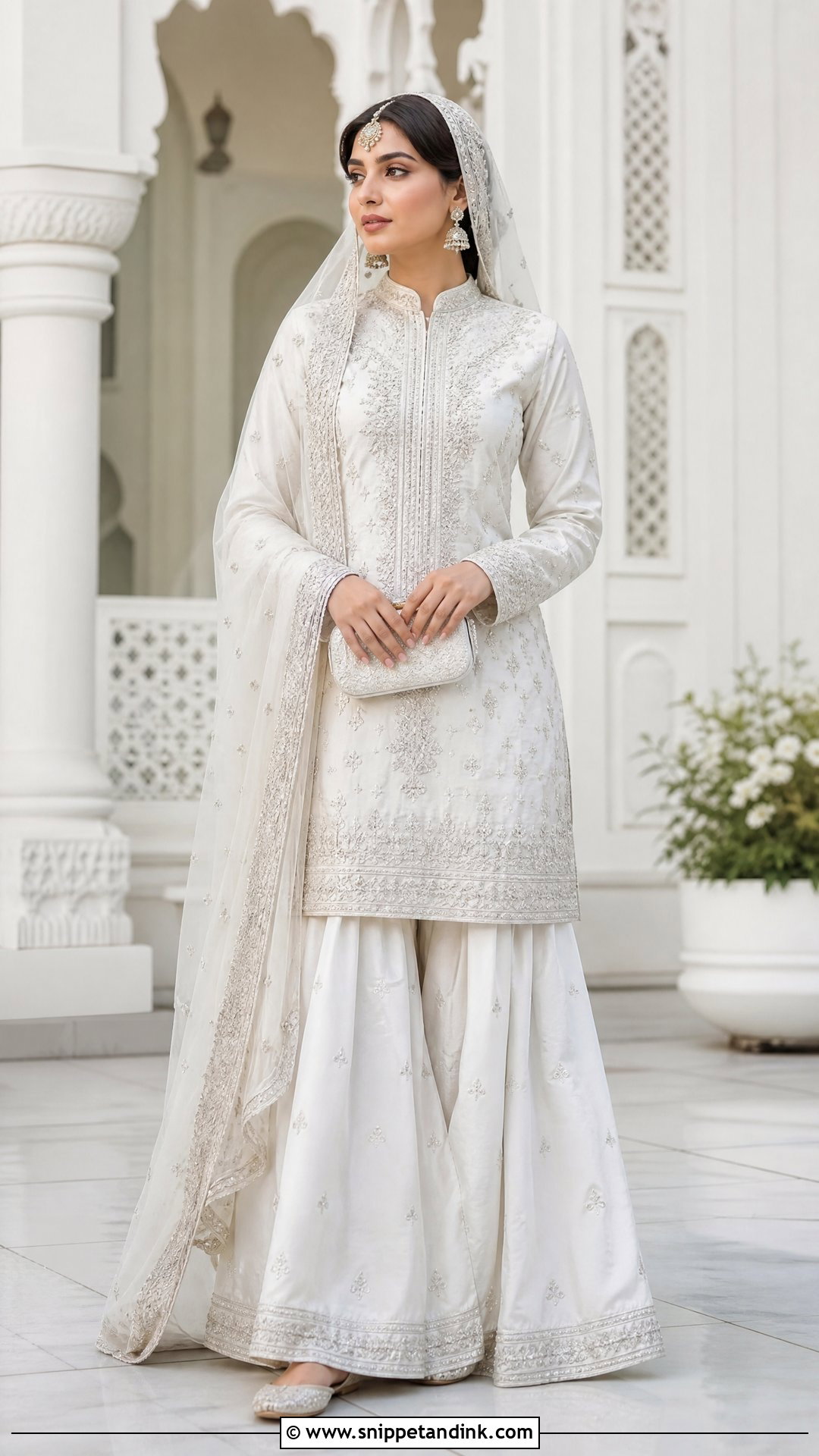 White Nikkah Sharara With Silver Embroidery - Snippet and Ink - 20 Nikkah Sharara Ideas