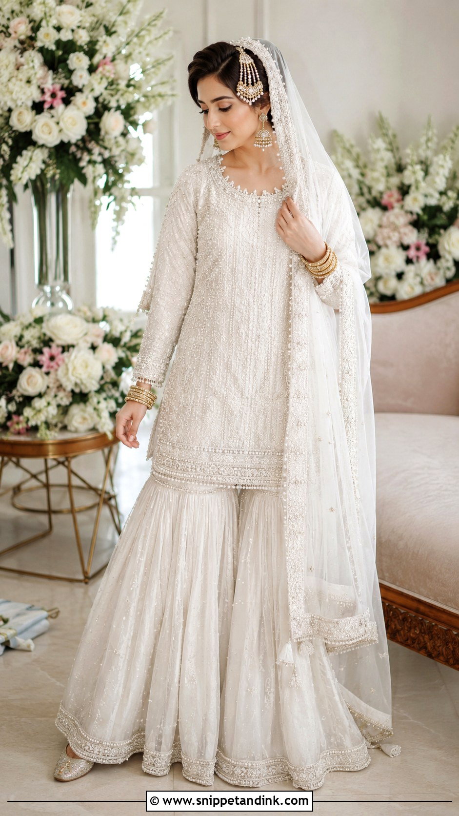 White Nikkah Short Kurti With Gharara - Snippet and Ink - 20 White Nikkah Dress Pakistani Bridal Ideas
