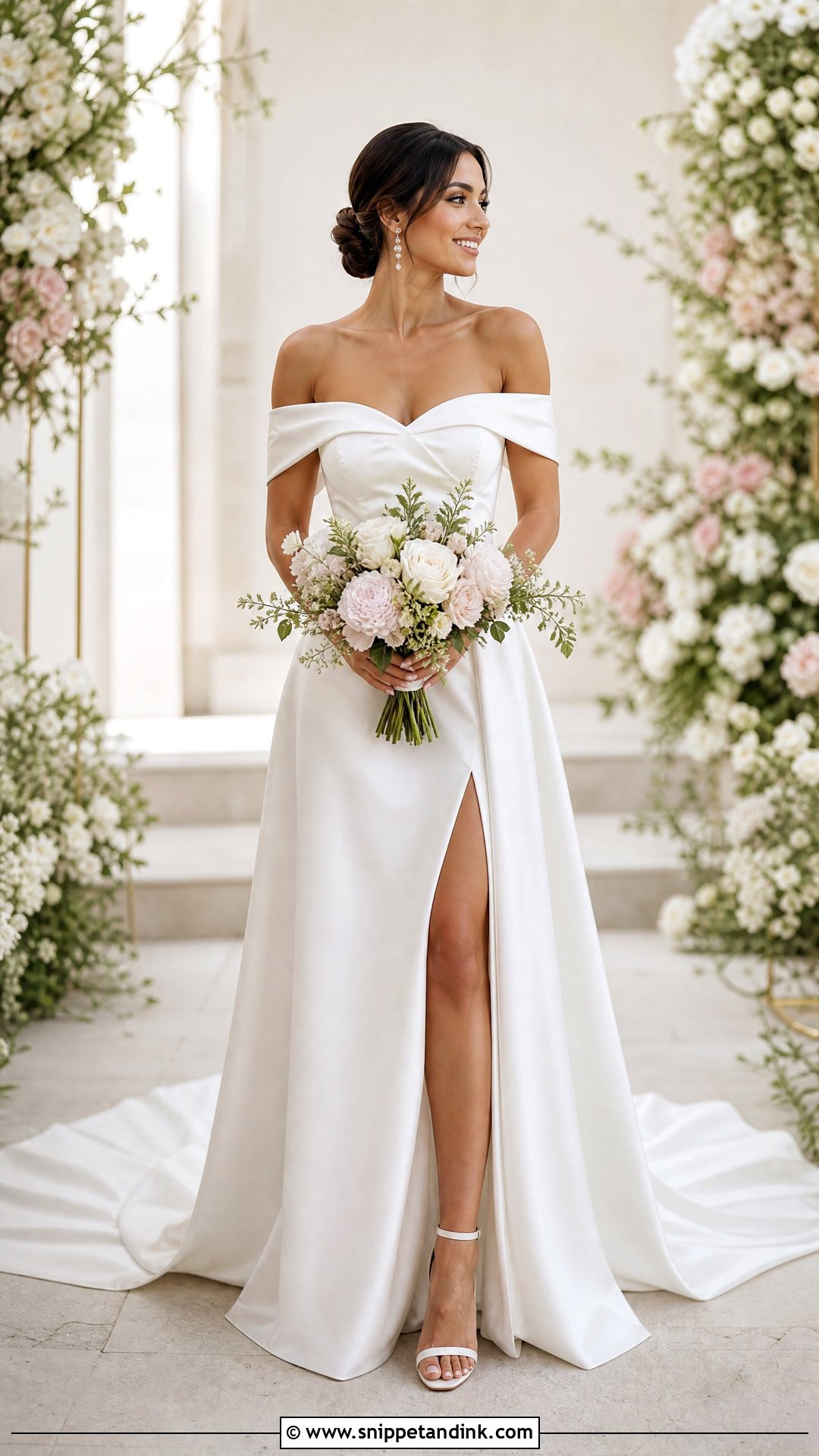 White Off Shoulder Bridal Dress - Snippet and Ink - 25 White Bridal Dress Ideas