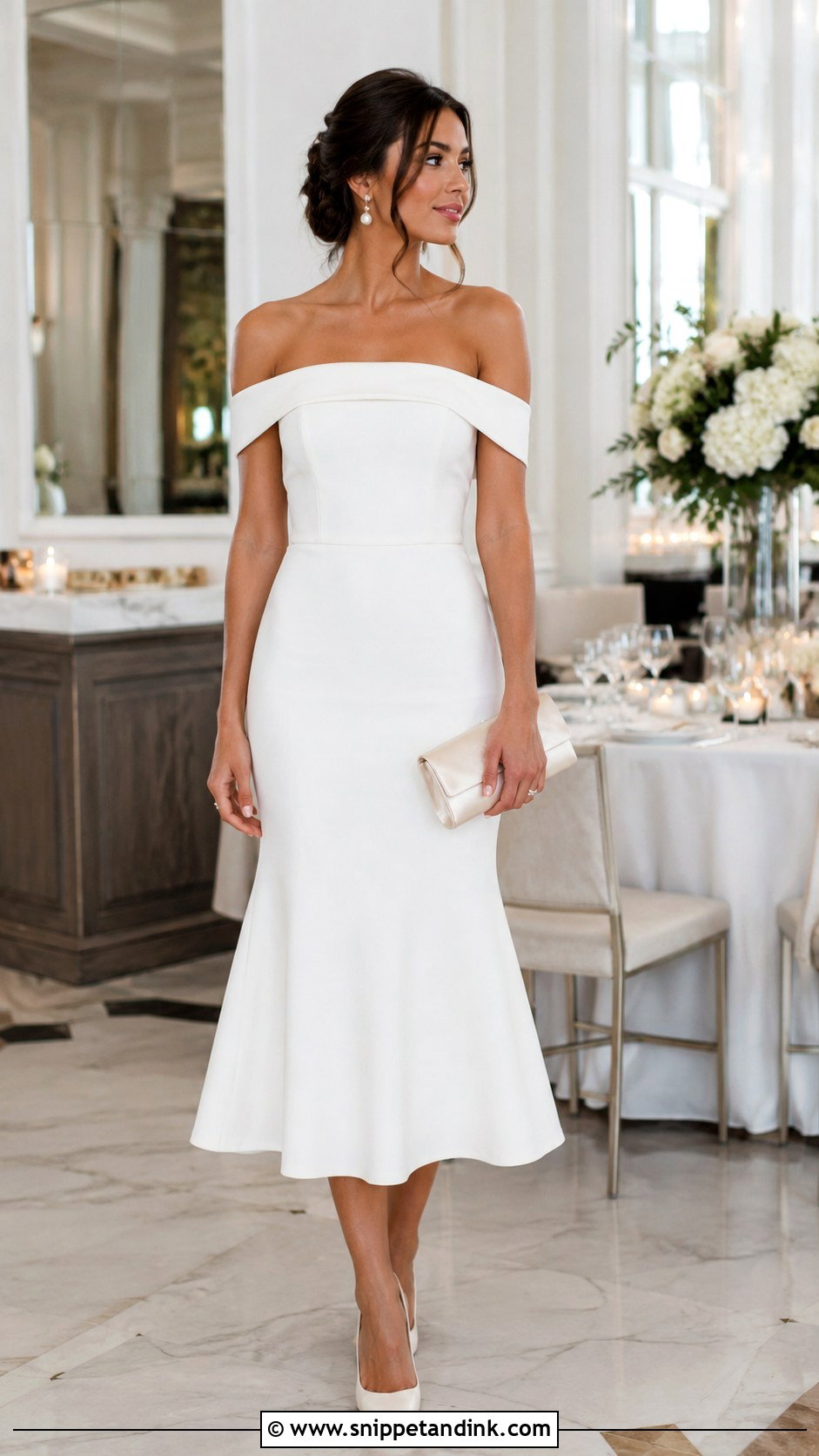 White Off Shoulder Bridal Event Dress - Snippet and Ink - 20 Bridal Event Dresses