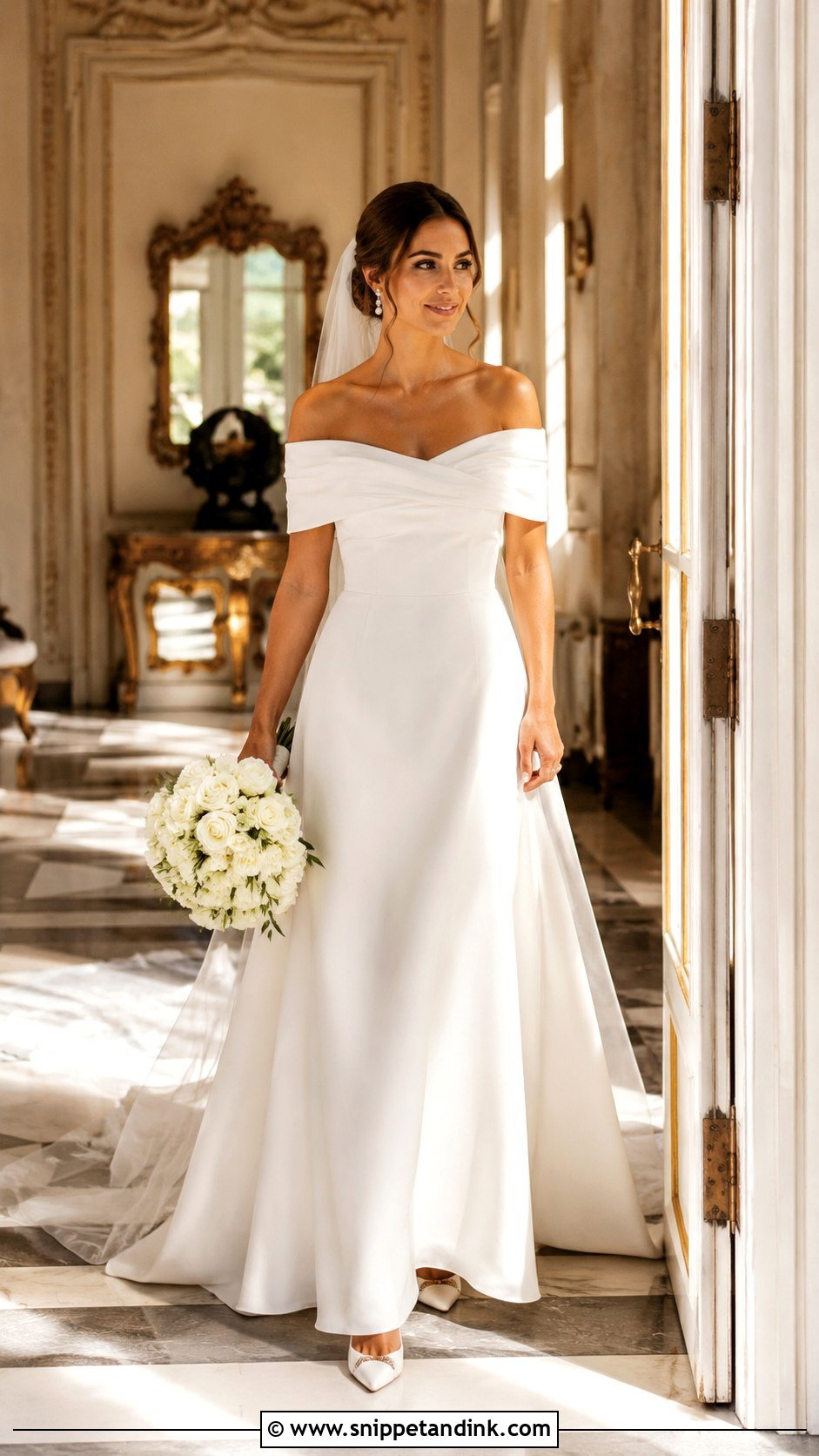 White Off Shoulder Bridal Gown - Snippet and Ink - 25 White Bridal Gown Ideas