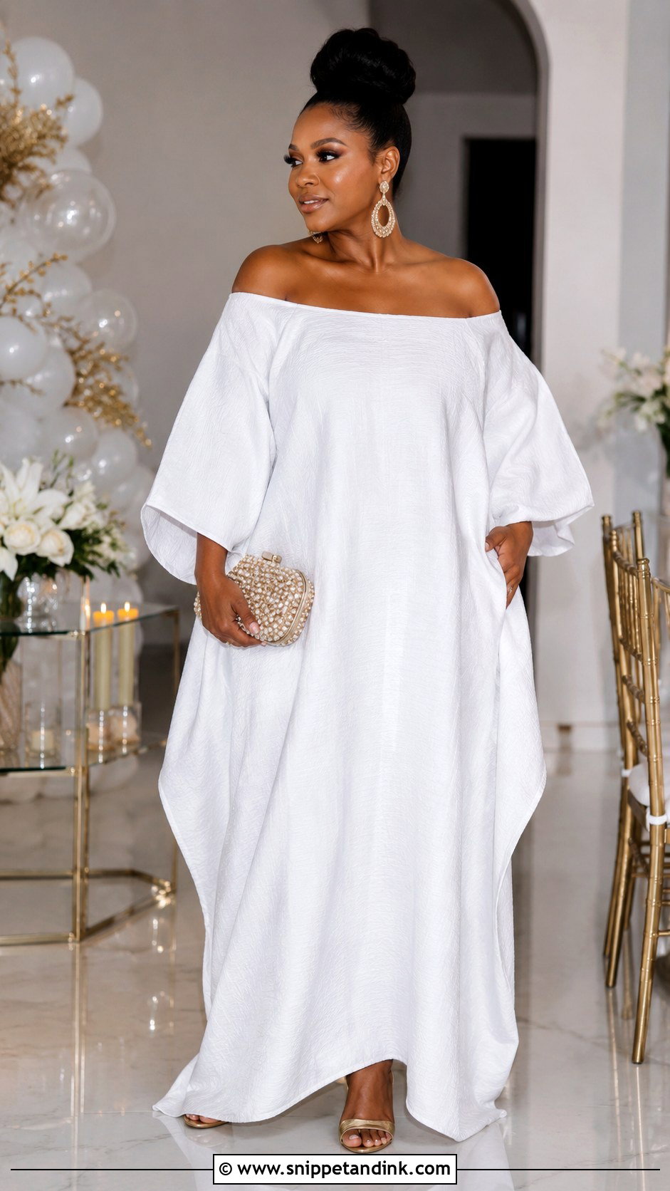 White Off Shoulder Bubu Gown - Snippet and Ink - 20 Bubu White Gown Styles