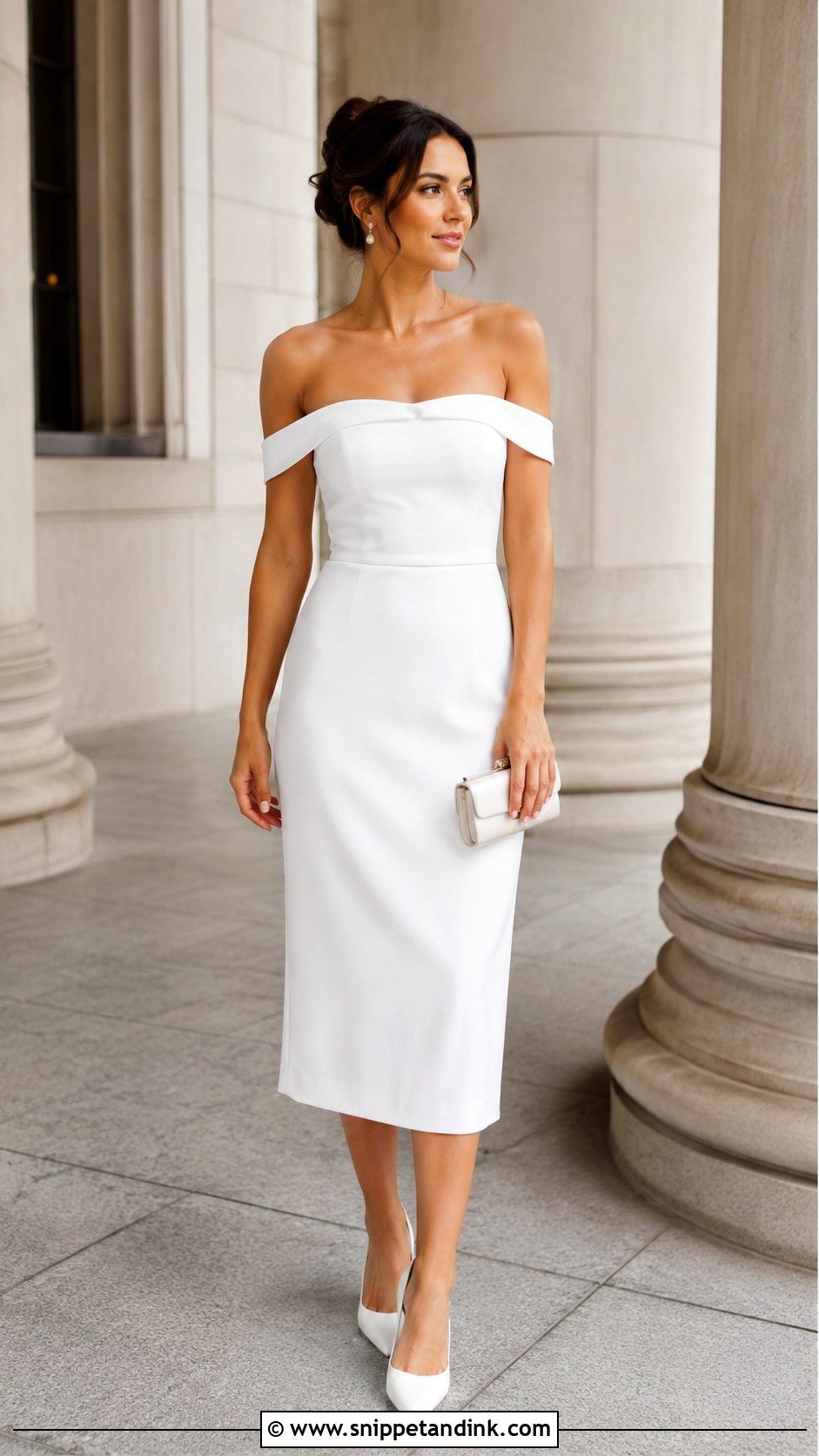 White Off Shoulder Courthouse Wedding Dress - Snippet and Ink - 30 Simple Courthouse Wedding Dress Ideas