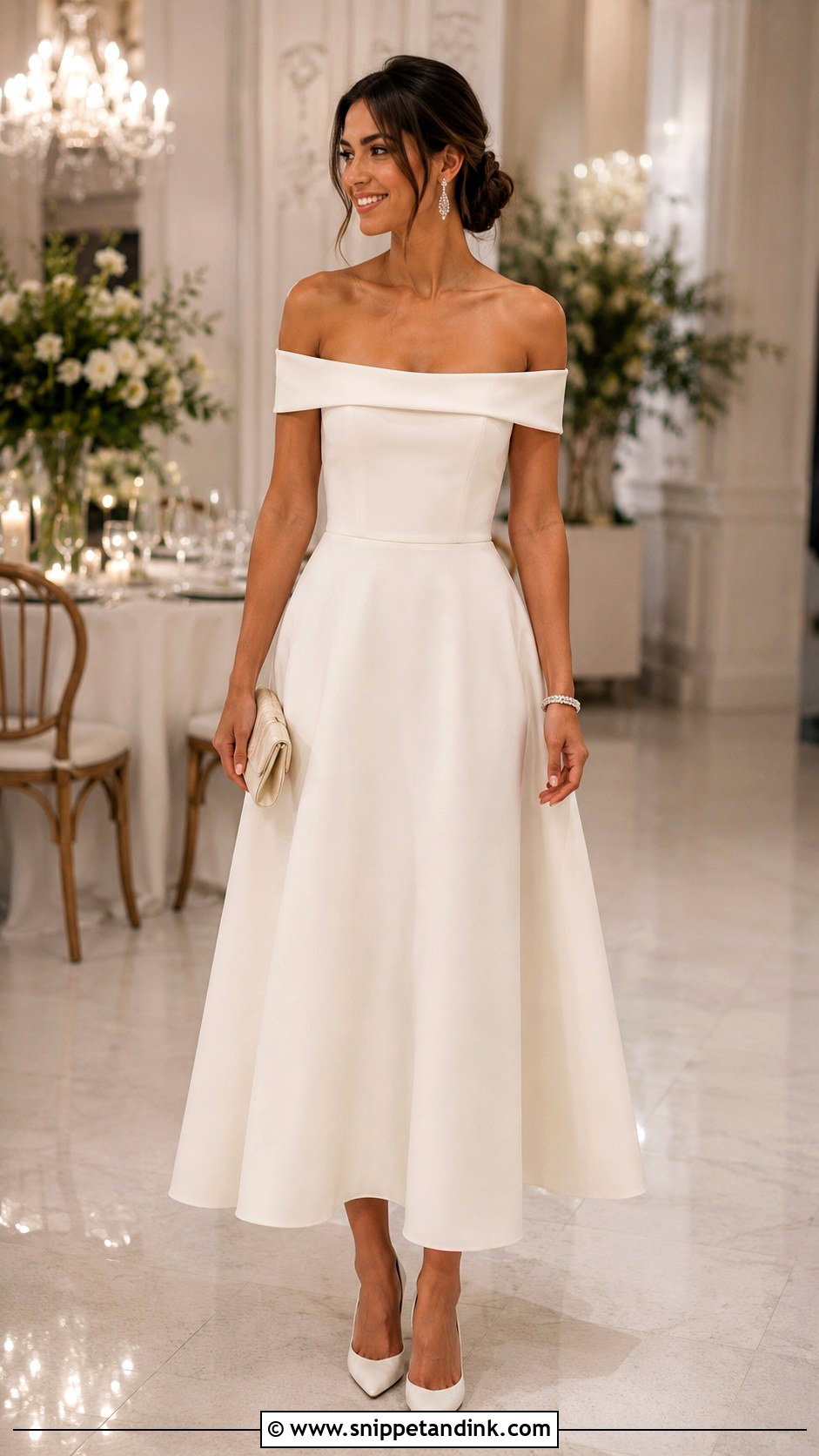White Off Shoulder Gown - Snippet and Ink - 20 Elegant White Gown Ideas