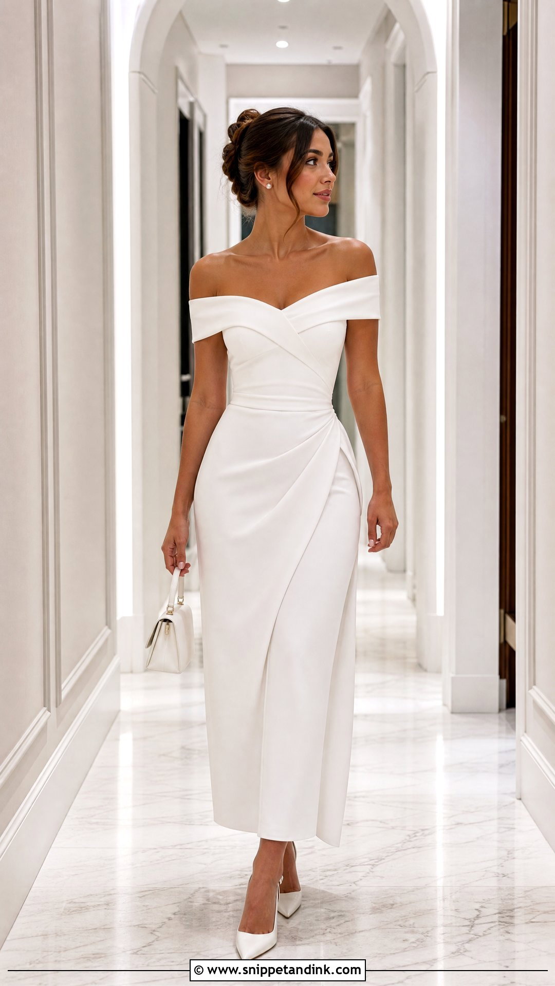 White Off Shoulder Gown Outfit - Snippet and Ink - 25 White Gown Styles