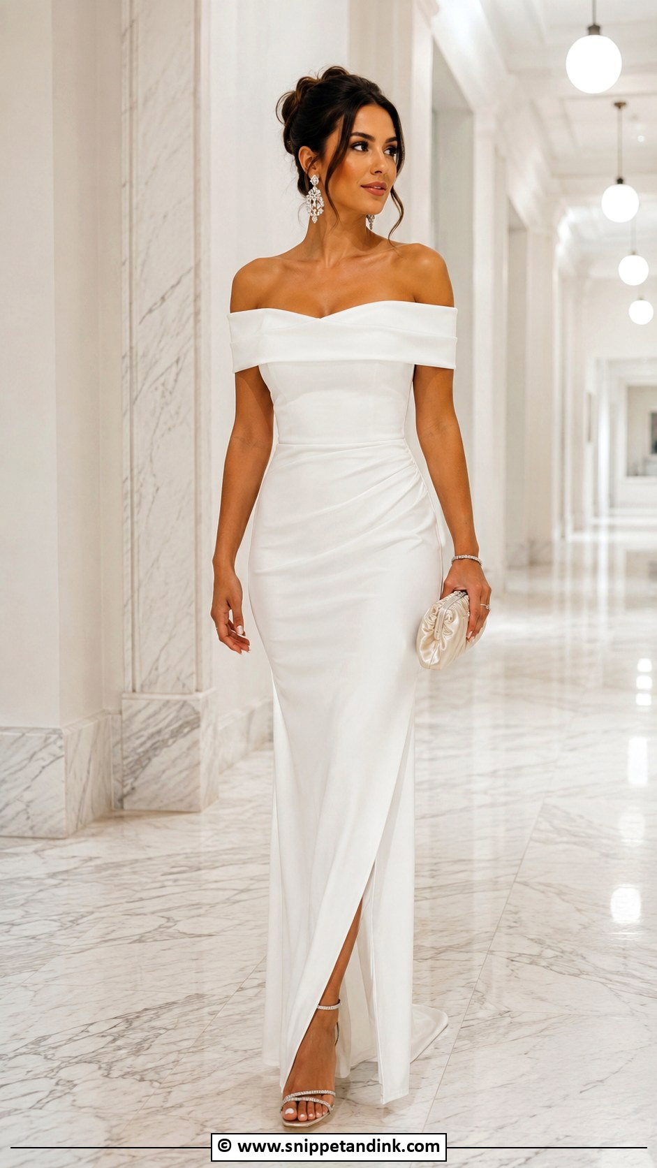 White Off Shoulder Gown Outfit - Snippet and Ink - 35 White Gown Ideas